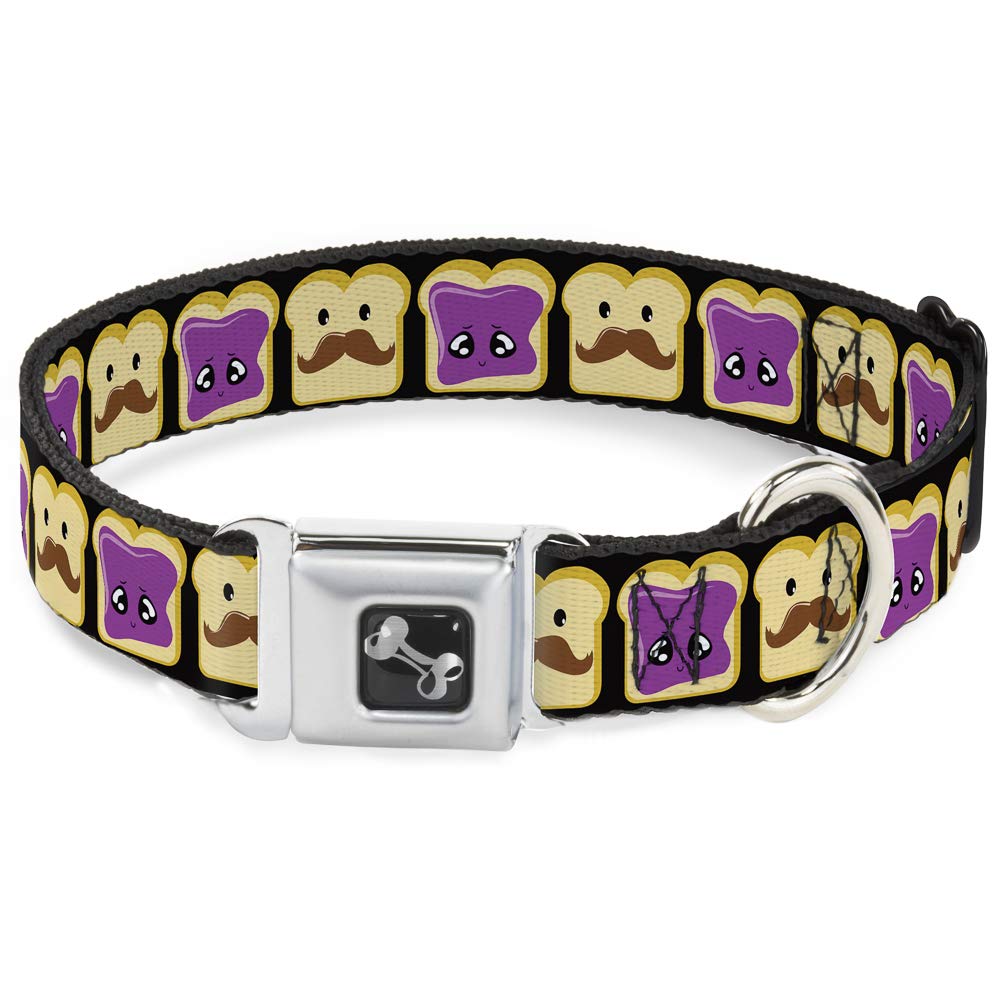 Buckle-Down Seatbelt Buckle Dog Collar - Peanut Butter W/Mustache & Jelly - 1.5' Wide - Fits 16-23' Neck - Medium