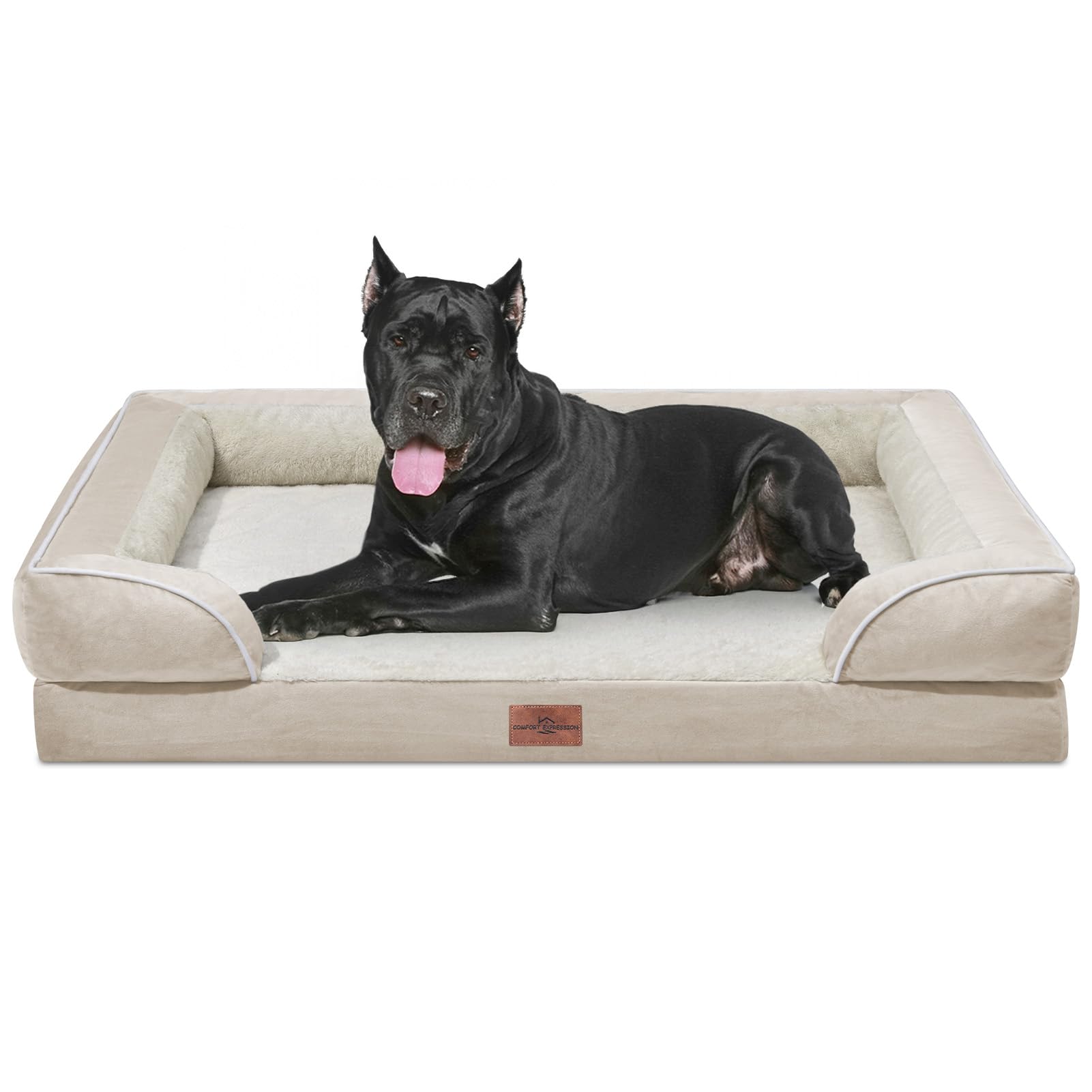 Comfort Expression Xxl Dog Bed Waterproof, Extra Large Dog Beds Orthopedic Foam, Washable Dog Sofa Bed Pet Bed With Removable Cover & Non-Slip Bottom(Xx-Large,Beige)