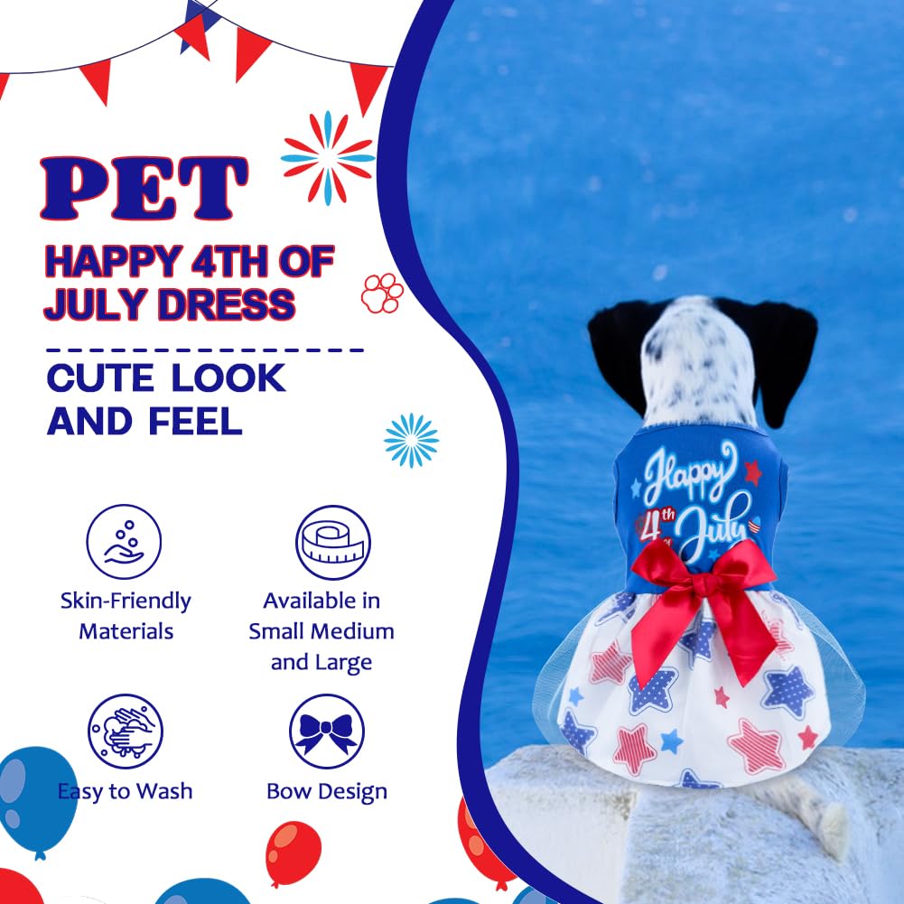 Happy 4Th Of July Dog Outfit Patriotic Dog Tulle Dress With Red Bowknot Independent Day Dogs Pet Doggie Apparel Clothes For Smal