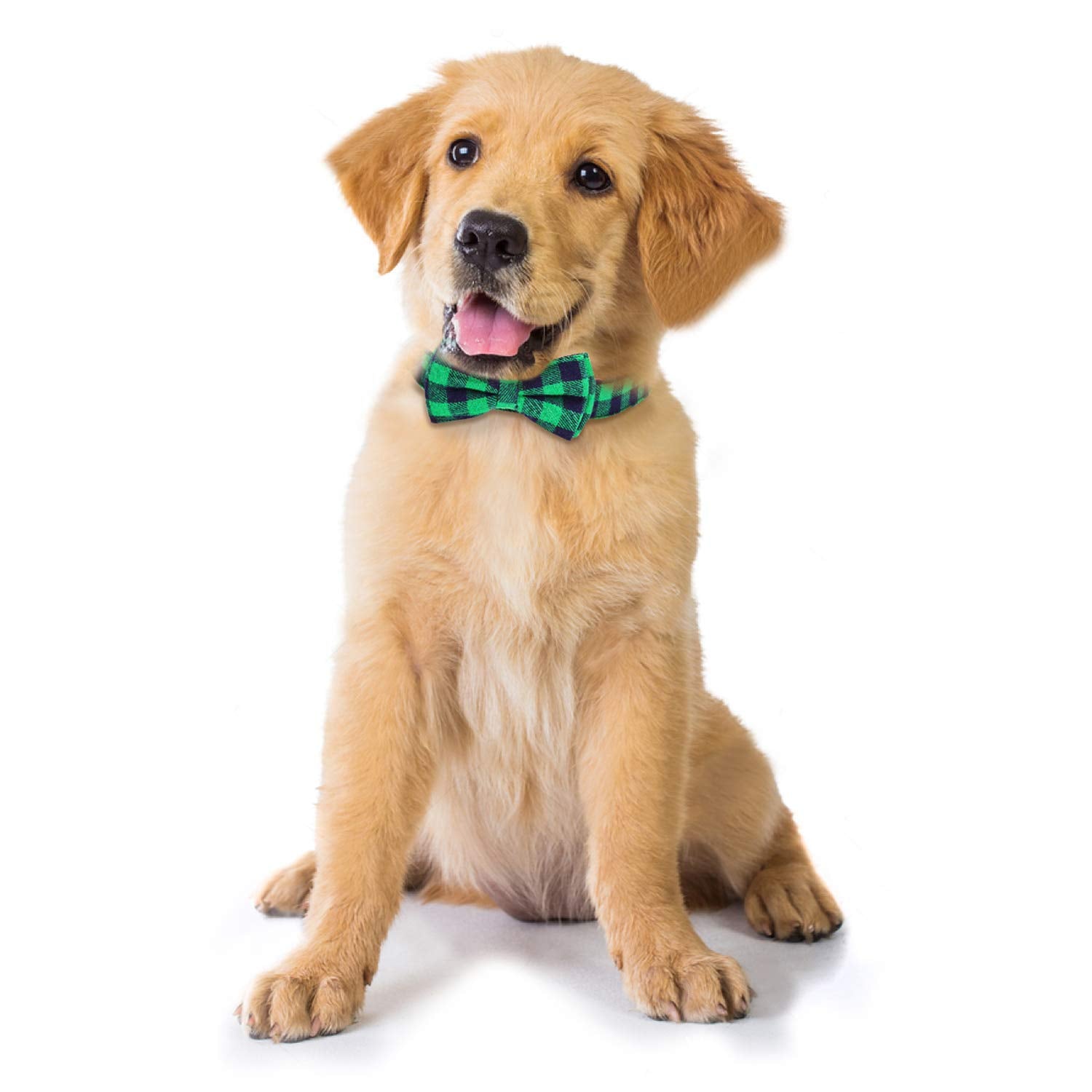 Dog Bow Tie, Vaburs Dog Cat Collar With Bow Tie Buckle Light Plaid Dog Collar For Dogs Cats Pets Soft Comfortable,Adjustable (L, Green)
