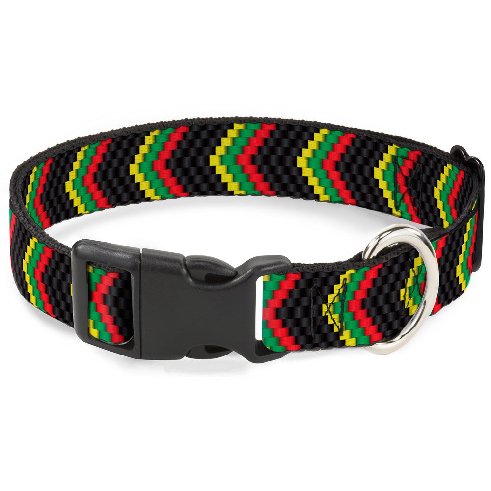 Buckle-Down Plastic Clip Collar - Chevron Weave Black/Rasta - 1' Wide - Fits 15-26' Neck - Large