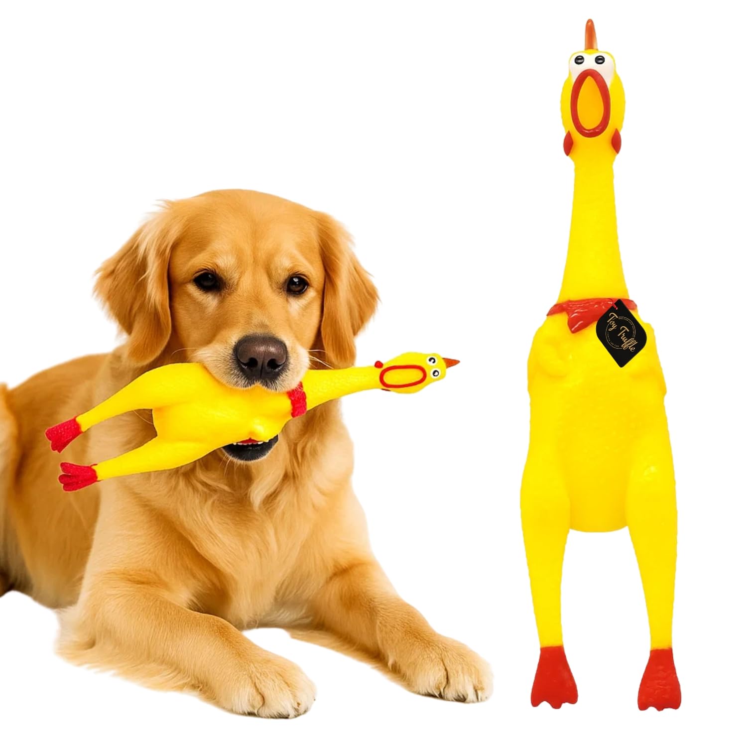 Toy Truffle 32cm Squeaky Chicken Dog Toy | Loud Rubber Squeaker for Interactive Fun, Training, Stress Relief | Durable Material 