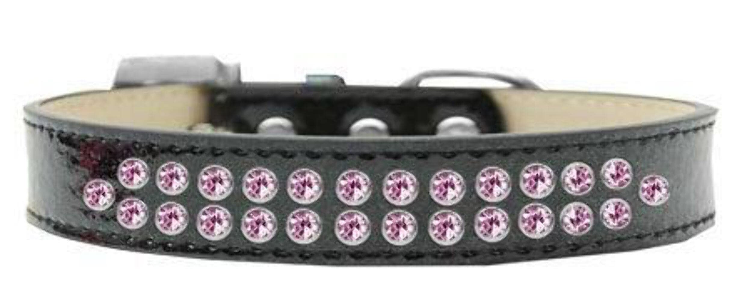 Dog, Puppy & Pet Ice Cream Collar, Two Row Light Pink Crystal Rimsets Black 12
