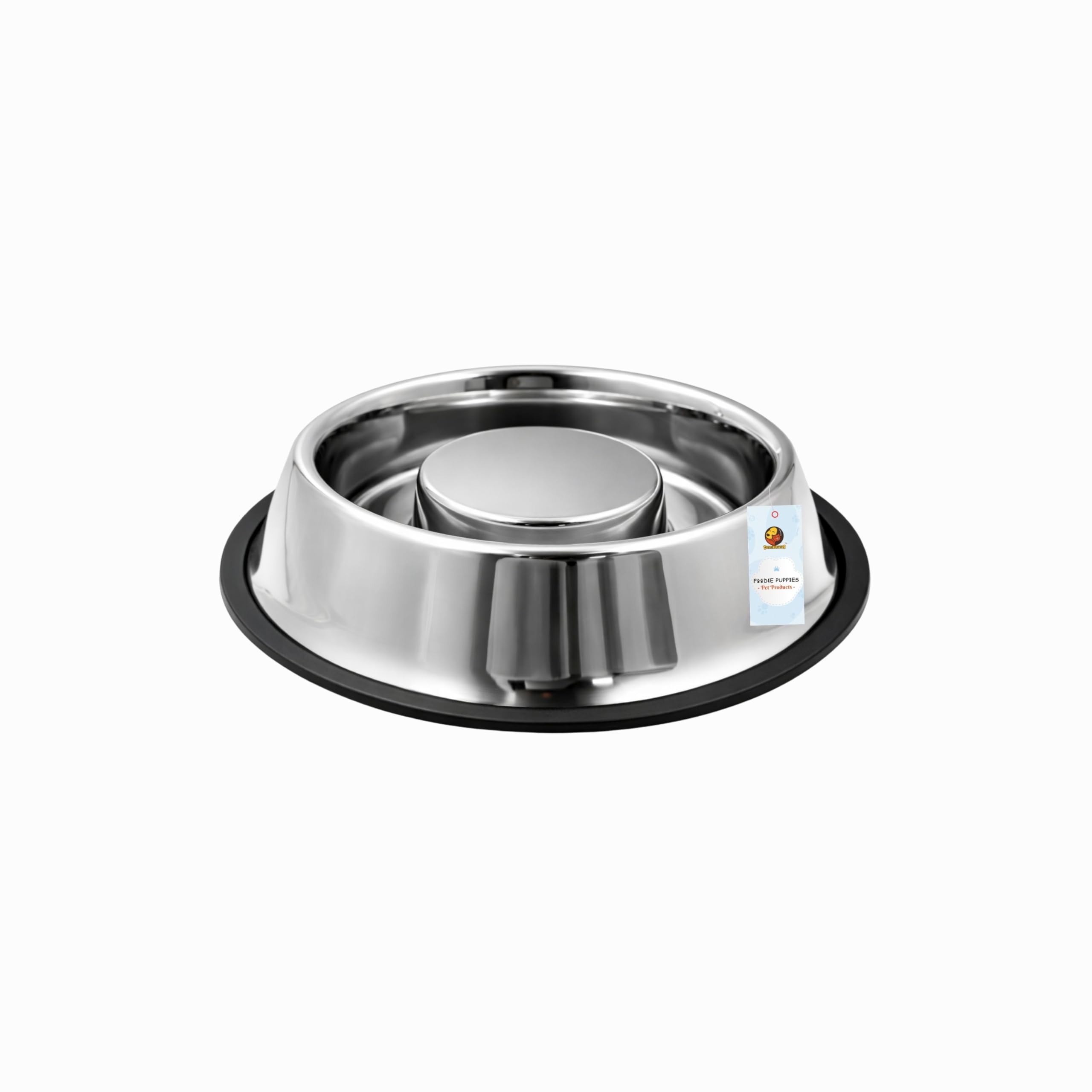 Foodie Puppies Stainless Steel Slow Feeder Bowl For Puppies, Rabbits & Small Animals  175Ml, Small (Silver) I NonSkid Rubber B