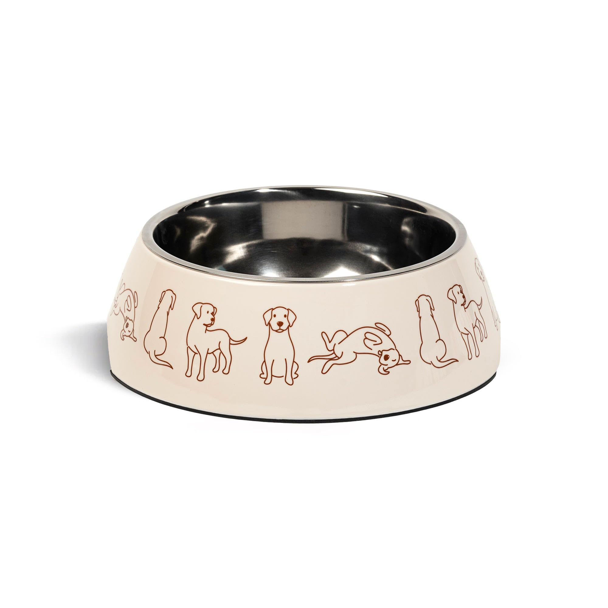 Huft Wag And Doodle Printed Melamine Bowl With Steel Inserts For Dogs  Beige  S