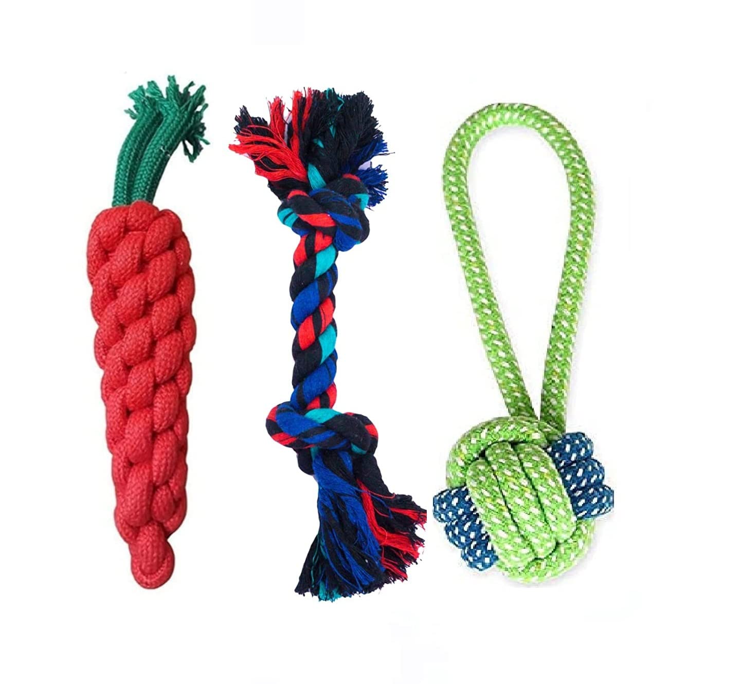Psk Pet Mart Rope Toys For Dogs | Puppy Chew Teething Toys | Durable Tannis Ball Cotton Rope Dog Toys (Combo 3)
