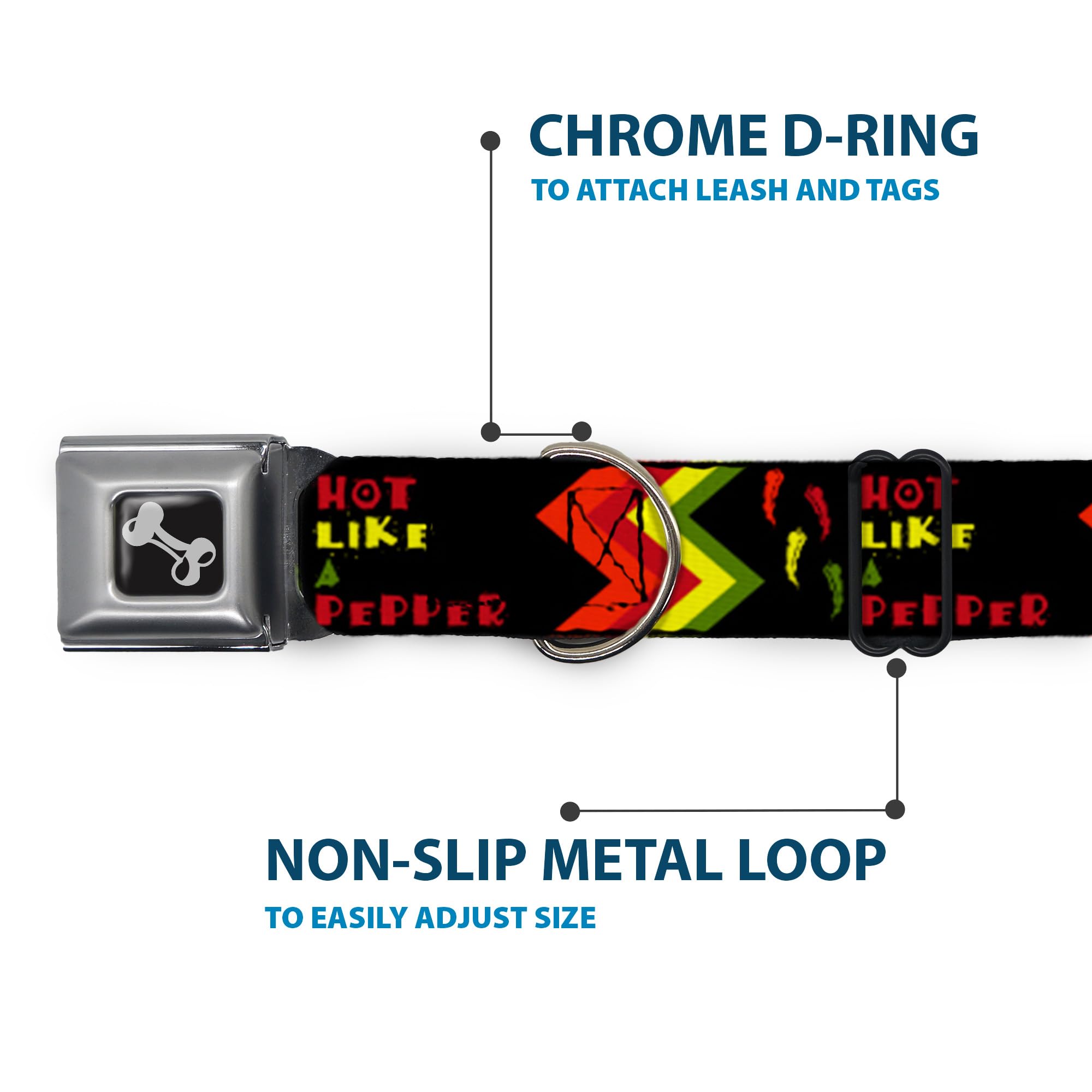 Buckle-Down Seatbelt Buckle Dog Collar - Hot Like A Pepper - 1.5'' Wide - Fits 16-23'' Neck - Medium
