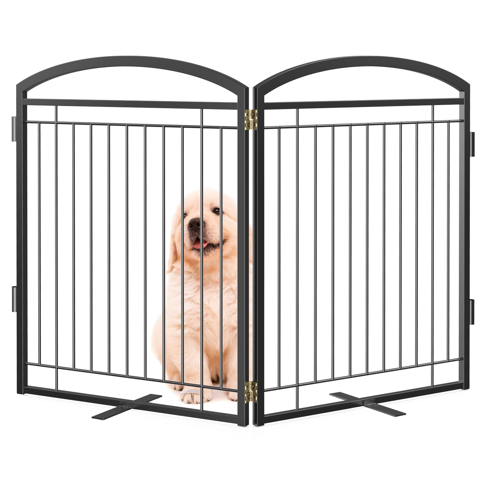 Full Metal Free Standing Dog Gate with Door for Indoor Outdoor, 48'' Extra Wide 32'' Tall Dog Gate for Doorways,Large Openings,D