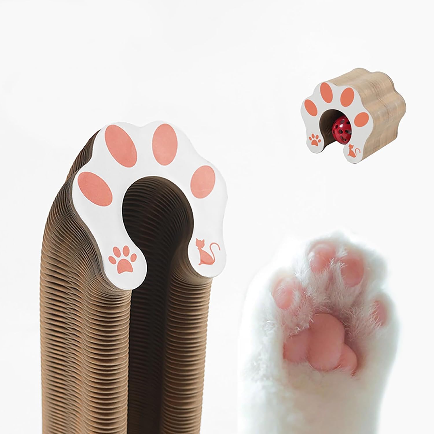 Fotn Kitty Curlz Cat Toy, Magic Organ Cat Interactive Scratcher Cardboard With Bell Ball, Foldable & Changeable Accordion Shape