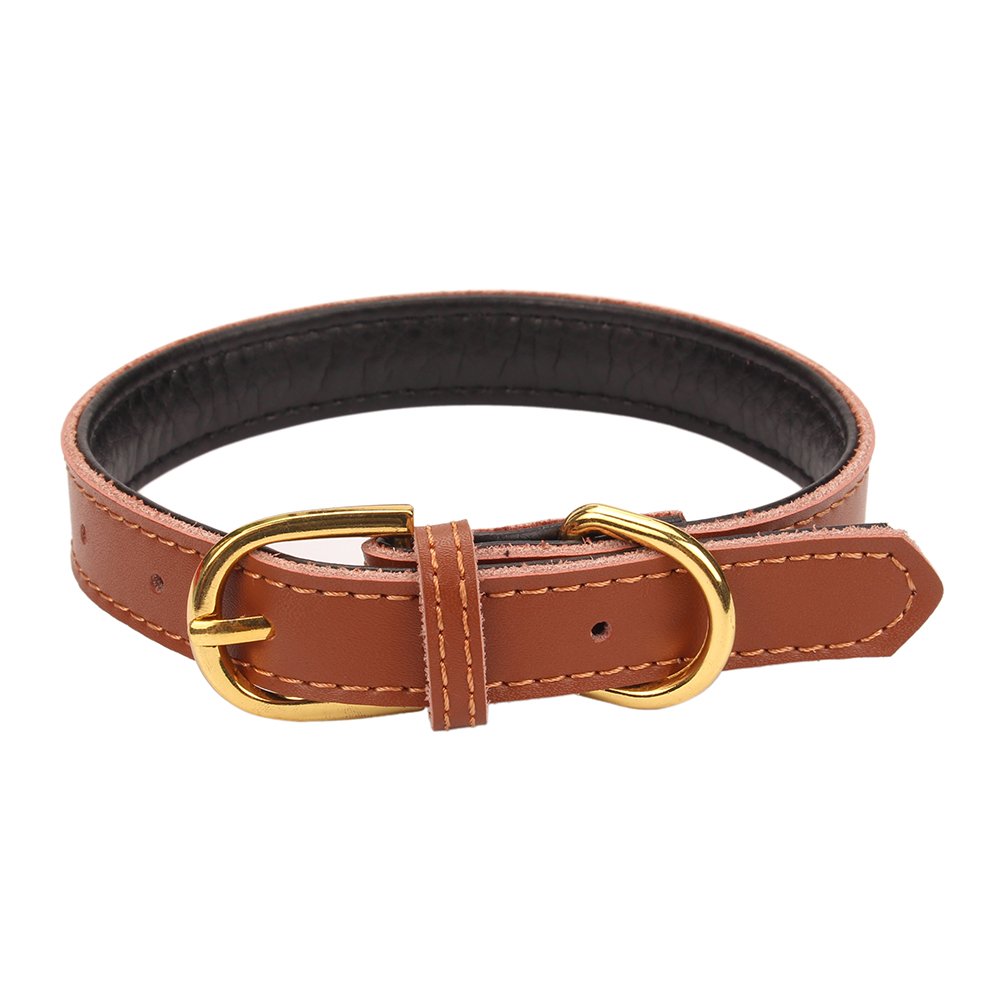 Aolove Basic Classic Padded Leather Pet Collars For Cats Puppy Small Medium Dogs (Brown, Medium)