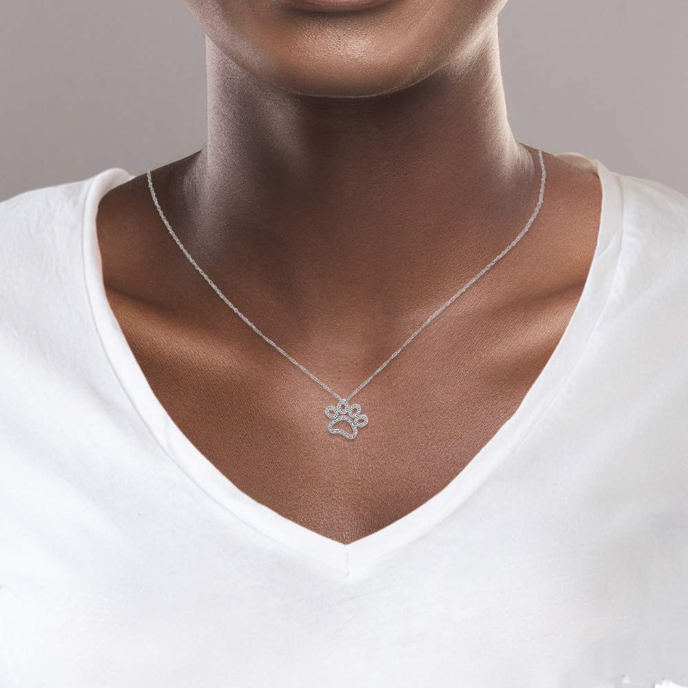 Diamond Dog Cat Paw Print Necklace for Women in 925 Sterling Silver 1/10ct (I-J, I3), 18 inch, by Keepsake
