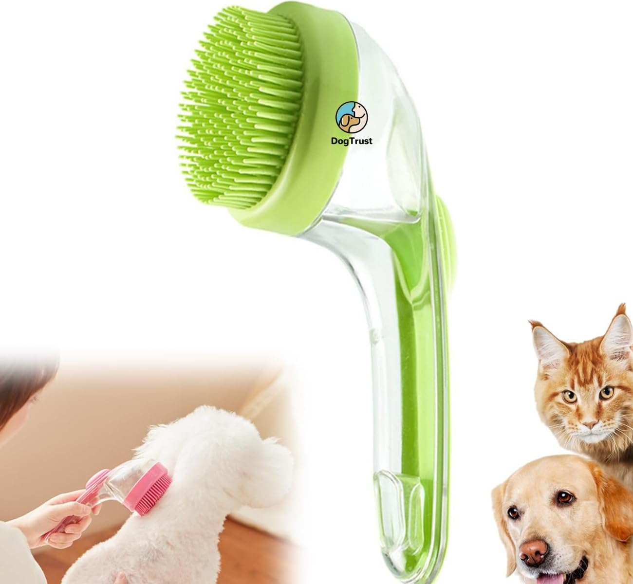 Dog Trust Long Handle Pet Bathing Brush  Soft Silicone Cleaning And Massage Brush For Dogs And Cats, Versatile Grooming Comb Fo
