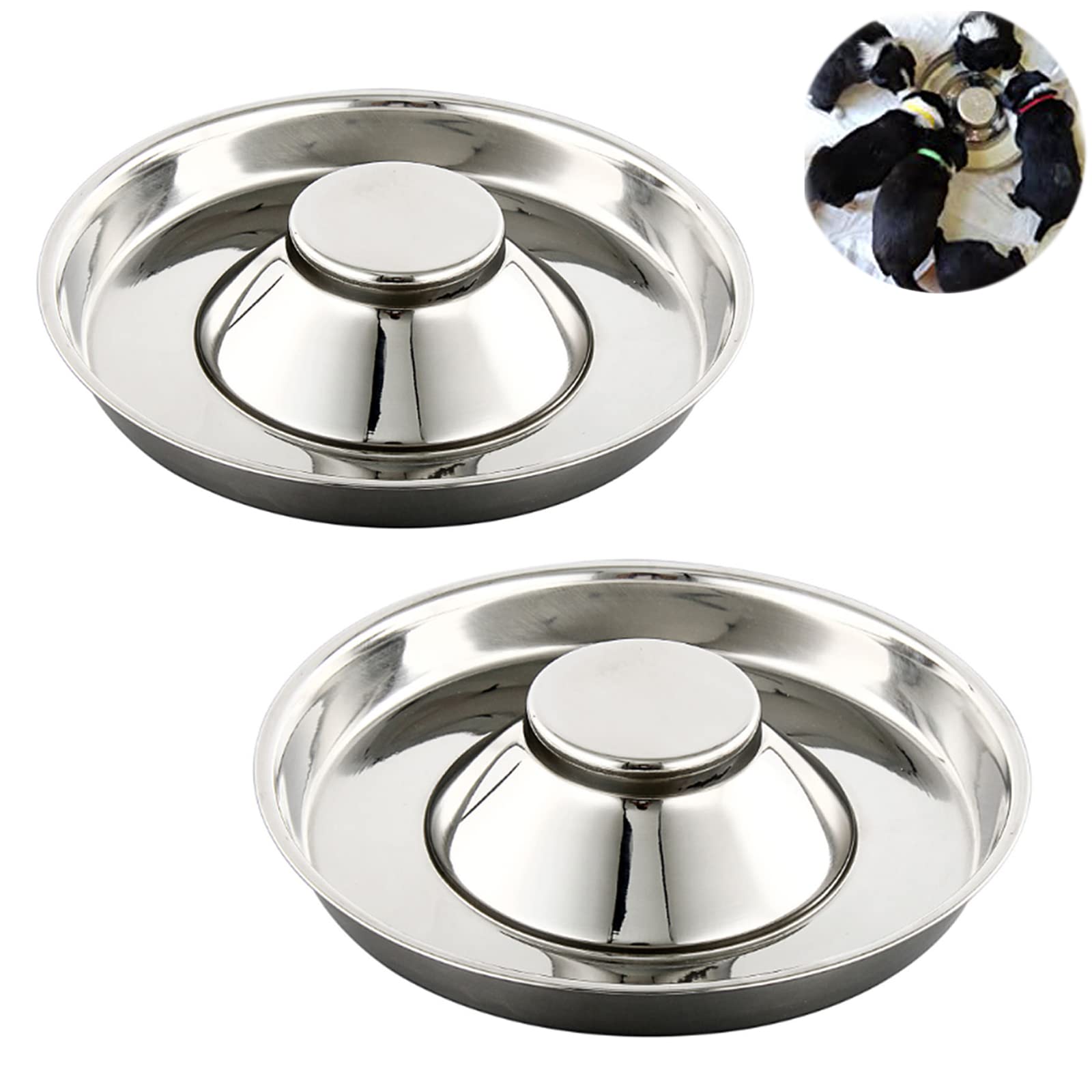 YUDANSI Stainless Steel Puppy Weaning Bowls,Cat Bowls for Food Water,Multiple Puppies Feeder Whelping Dishes,Litter Feeding Stat