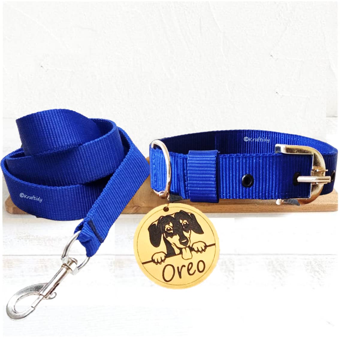 Kraftidy Dog Belt Collar Leash With Name Tag Id Customized For Large, Medium Dogs, Small Puppies Neck Collar And Rope Leash With
