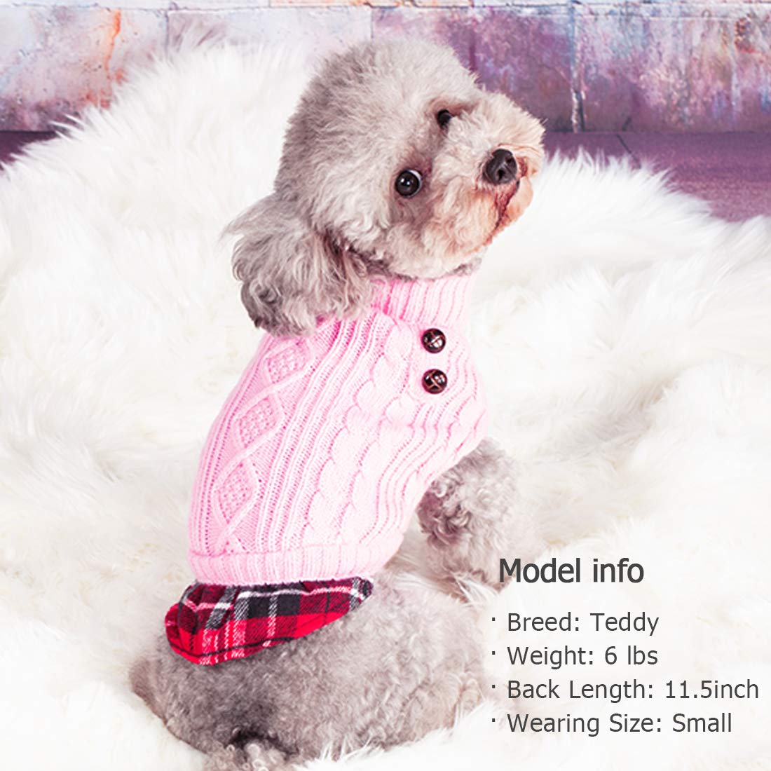 Kyeese Dog Sweaters With Leash Hole Dog Turtleneck Sweater Knitwear With Gingham Warm Pet Coat For Fall Winter