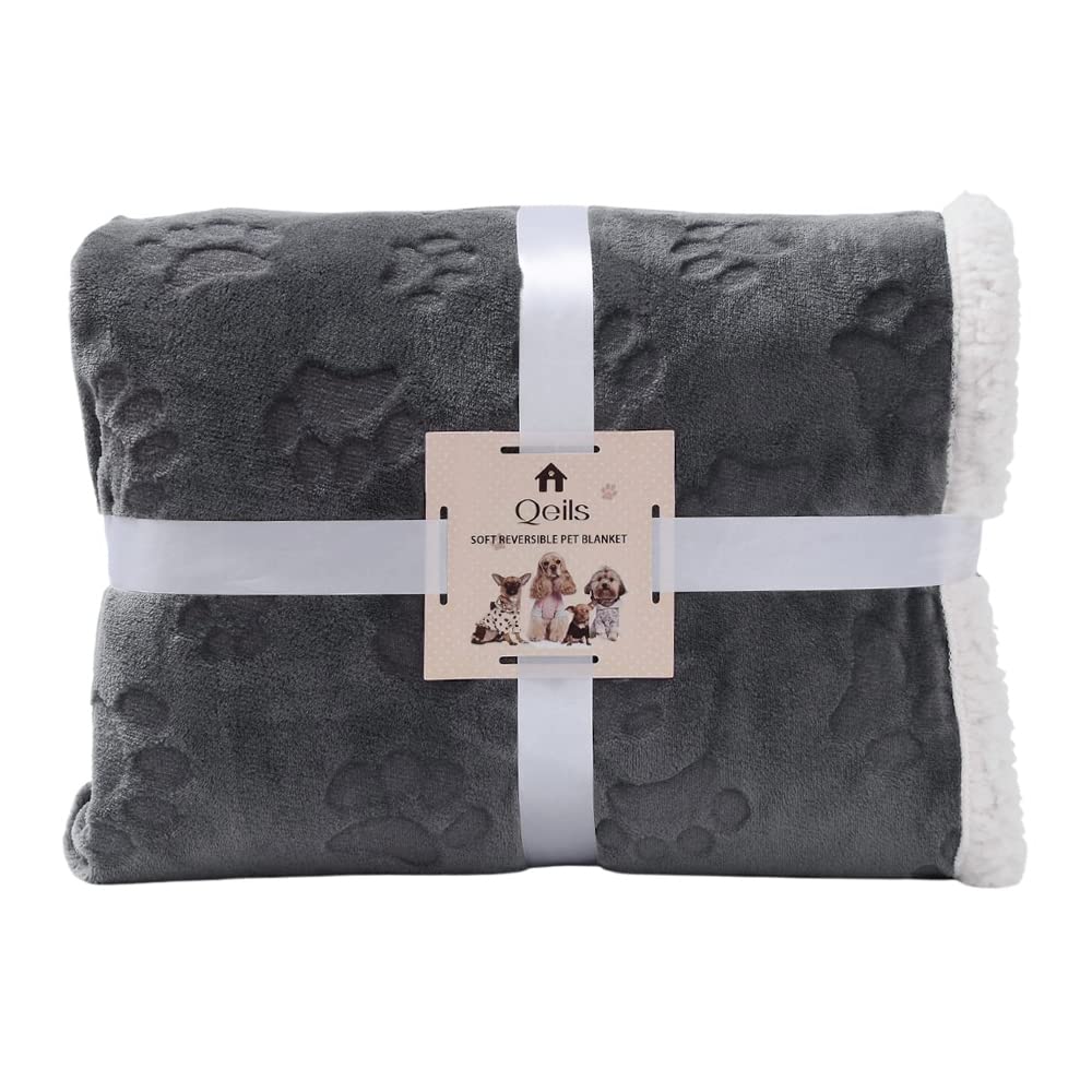 Qeils Dog Blanket - Waterproof Sherpa Fleece, 30"x40", Dark Grey, Washable Plush Throw for Small Dogs & Cats