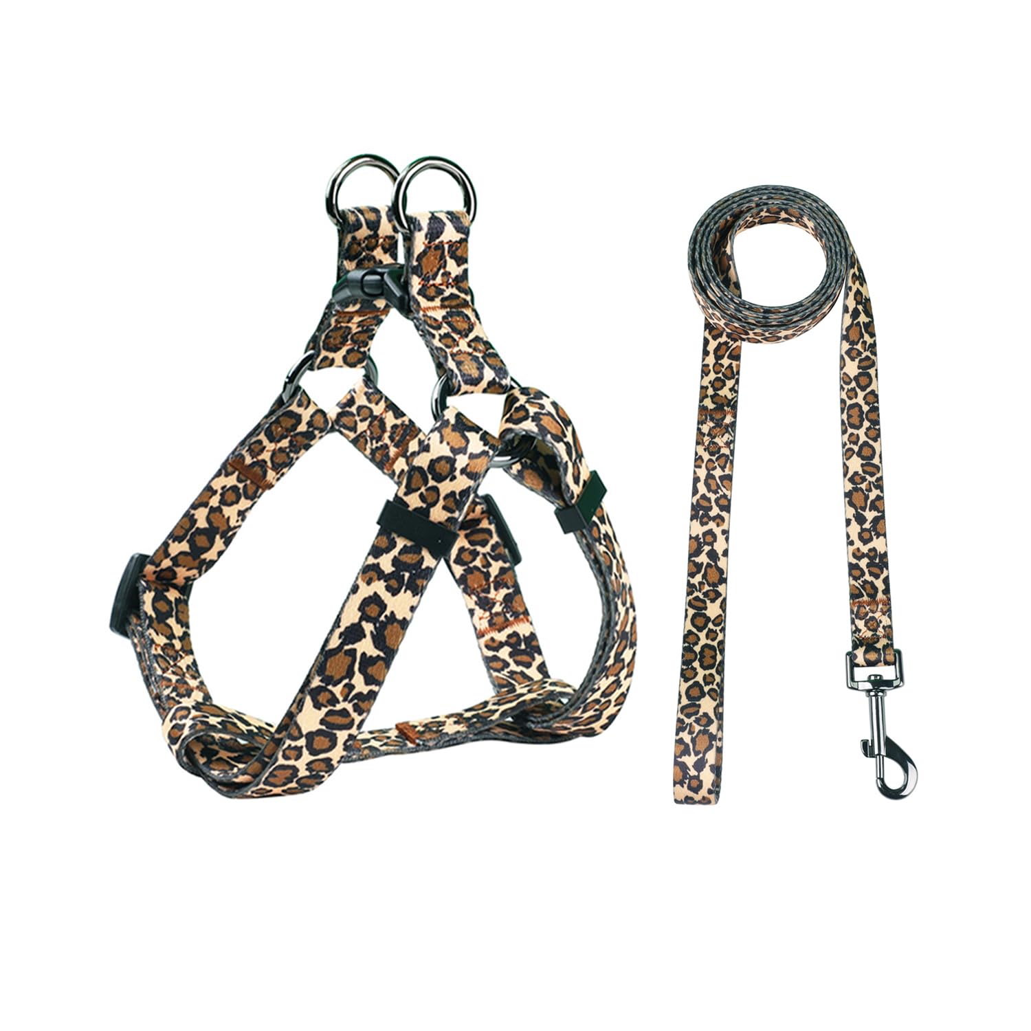 Olahibi Harness And Leash Set, Leopard Pattern, 5Ft Matching Leash, No Pull, Easy Wear For Small Dogs.(S, Brown Leopard)