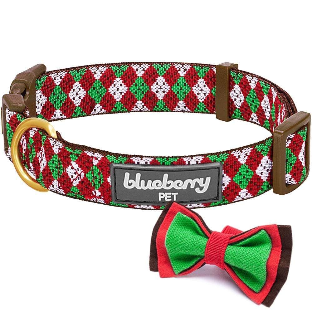 Blueberry Pet 4 Patterns Christmas Party Fair Isle Style Adjustable Dog Collar With Detachable Bow Tie, Medium, Neck 14.5'-20'