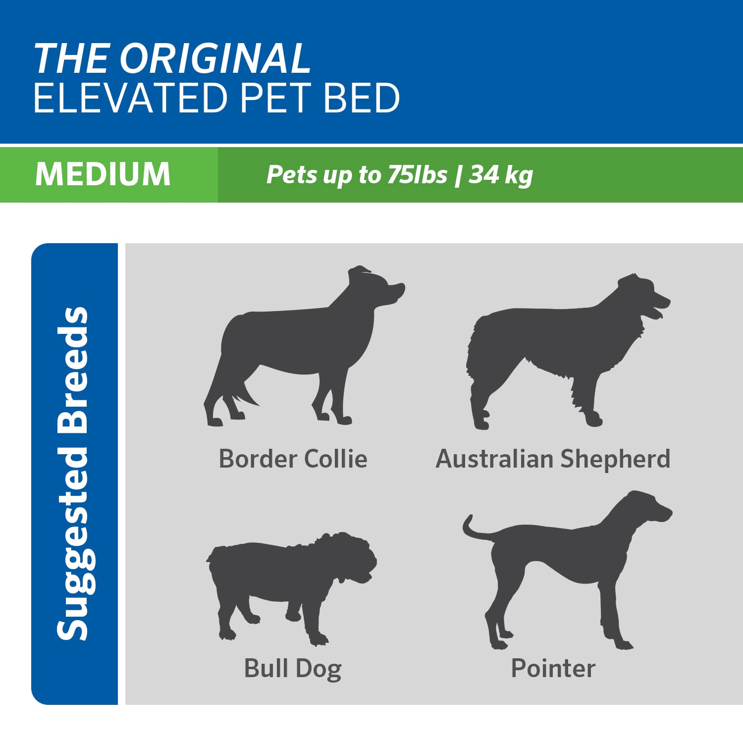Coolaroo The Original Cooling Elevated Pet Bed, Medium, Brunswick Green