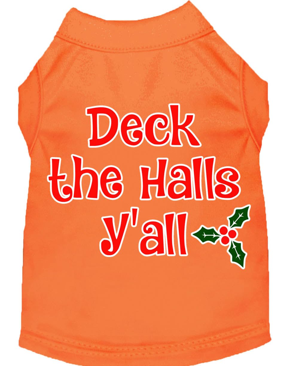 Christmas Pet Dog & Cat Shirt Screen Printed, "Deck The Halls, Y'all" Orange XL (14-20 lbs.)