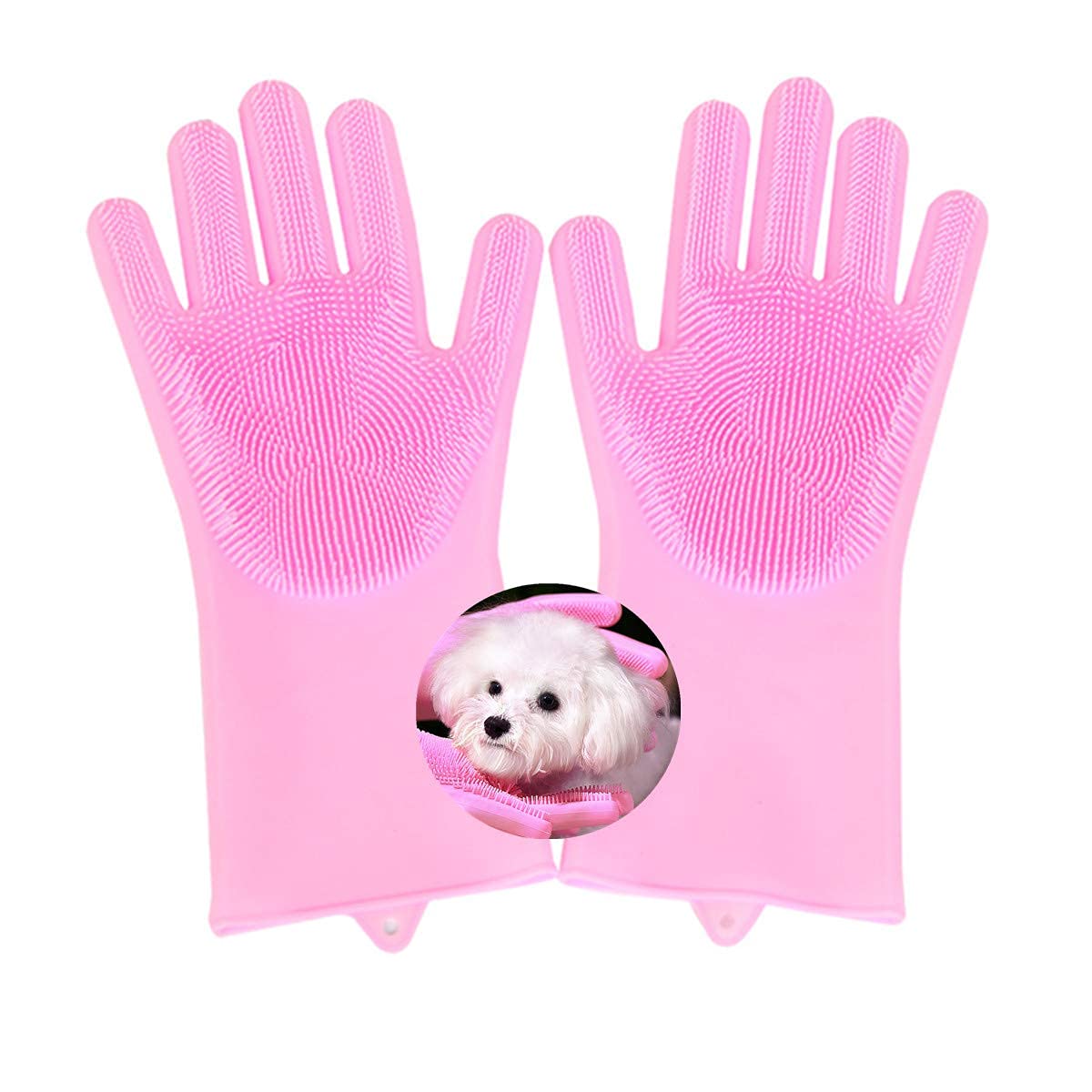 Ajb Pet Grooming Gloves, Multipurpose Silicone Heat Resistant Soft Brush Massage Magic Hair Removal Gloves, High Density Teeth B