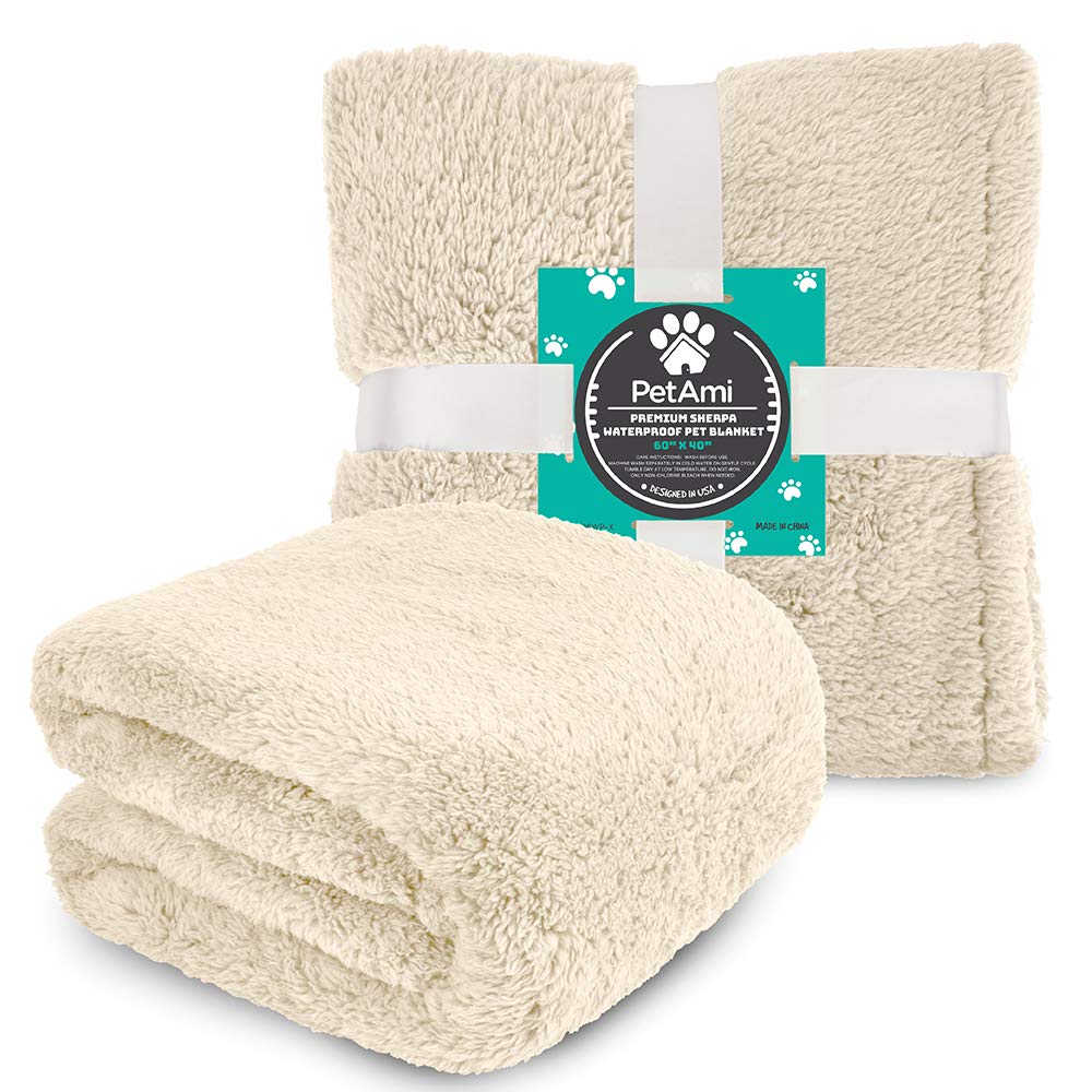 Petami Fluffy Waterproof Dog Blanket For Medium Large Dogs, Soft Warm Pet Sherpa Throw Pee Proof Couch Cover, Reversible Cat Bed Blanket Sofa Protector, Plush Washable Pad (Beige Cream, 40X60)