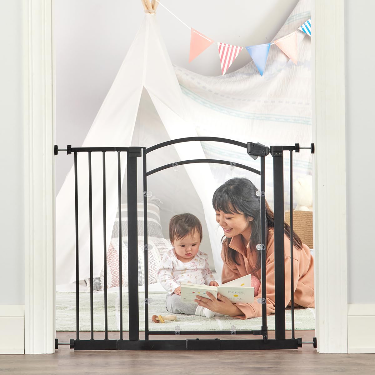 Regalo Insight™ Baby Safety Gate, Includes Clear Door, Extension Kit, Pressure Mount Kit, Wall Cups And Mounting Kit