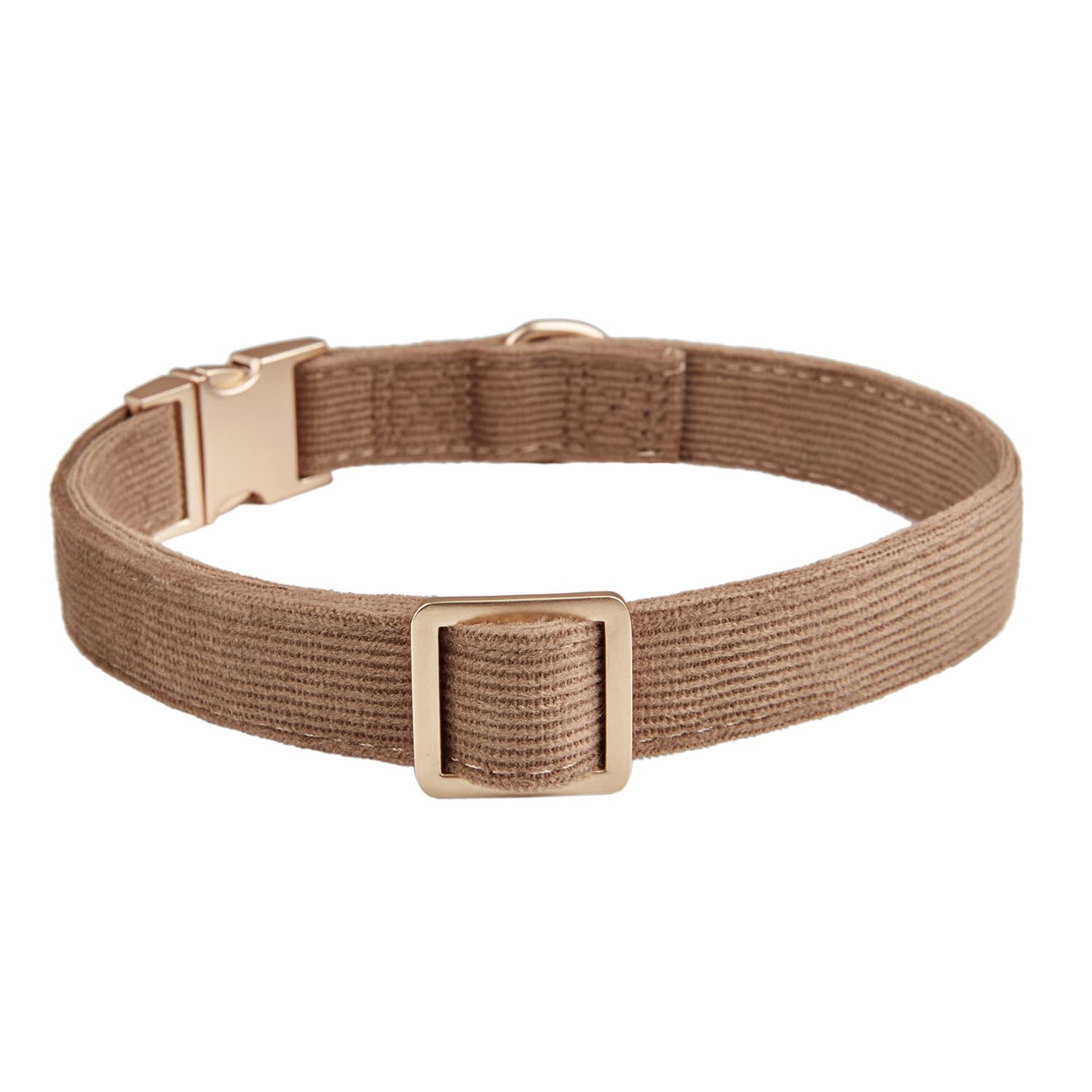 YUDOTE Soft Cotton Dog Collar with Metal Buckle Adjustable Heavy Duty Comfy Corduroy Collars for Small Medium Large Dogs,Brown,M