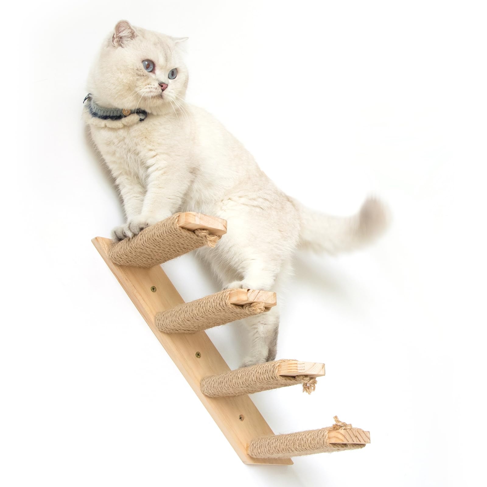 Ewenono 1 Pack 4 Steps Cat Wall Shelves Cat Wall Stairs With Sisal Rope.An Improved&Stronger Cat Wall Steps Cat Tree Supplies, L