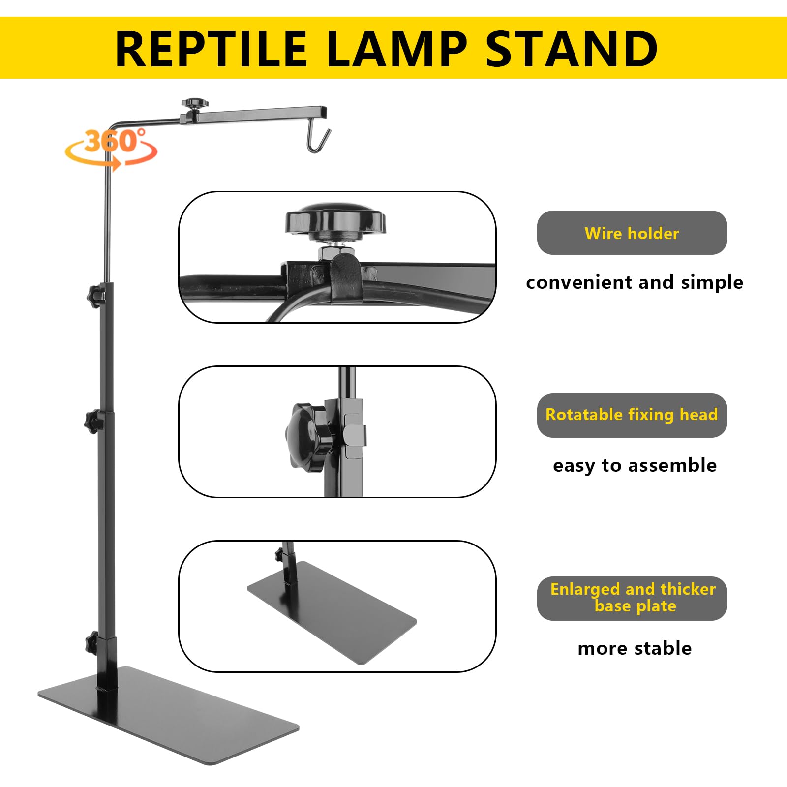 Repti Home Reptile Lamp Stand, Adjustable 14-32 Inch Heat Lamp Stand, Reptile Light Stand Holder Lamp Hanging Bracket Metal Supp