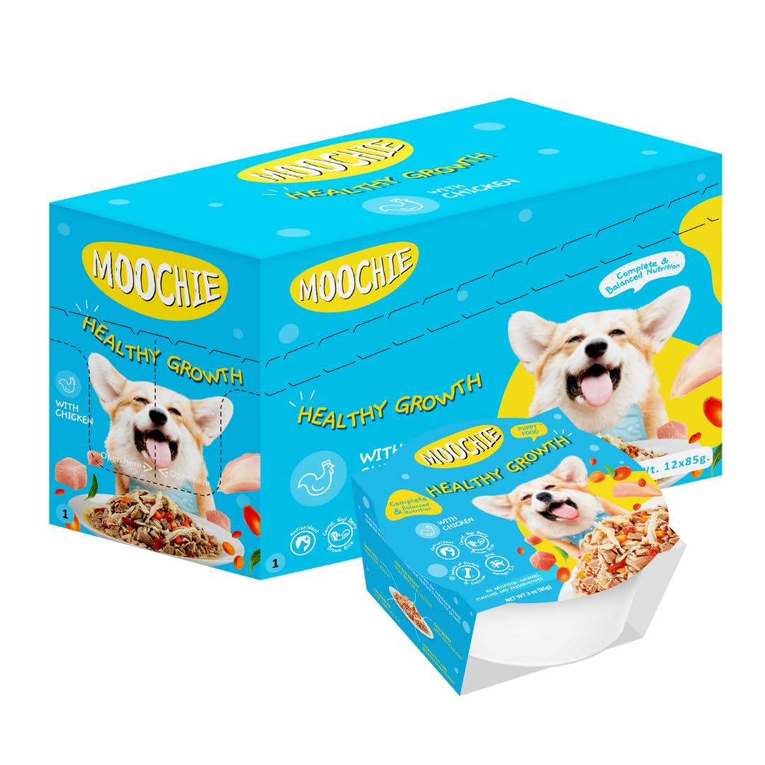 MOOCHIE Healthy Growth Wet Puppy Food - Soft Dog Food - Made with Real Chicken, Beef, Vegetables and Rice - No Added Preservativ