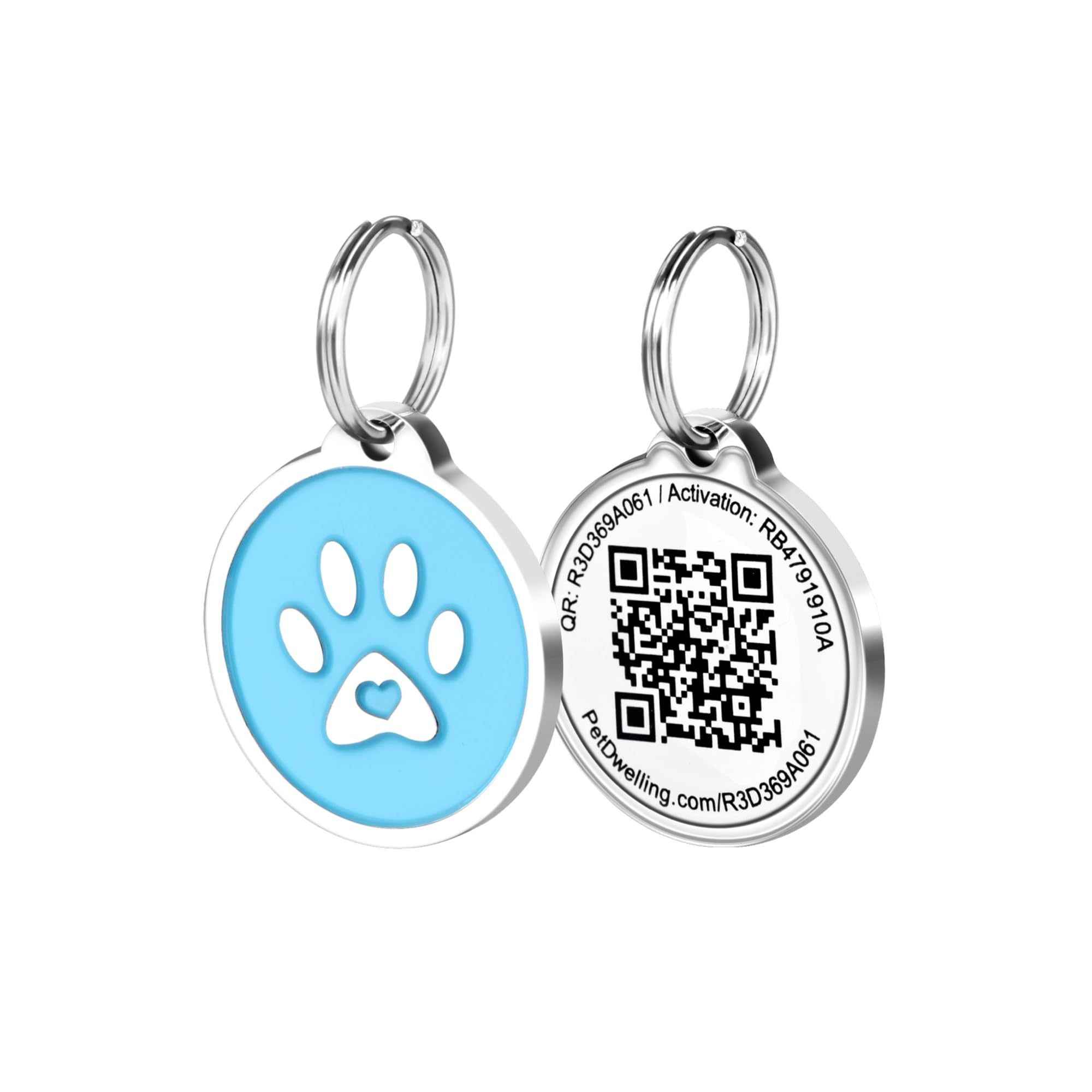 Pet Dwelling Premium Qr Code Pet Id Tags - Dog Tags And Cat Tags, Connect To Online Pet Profile, Receive Instant Scanned Tag Location Email Alert(Summer Blue Paw)