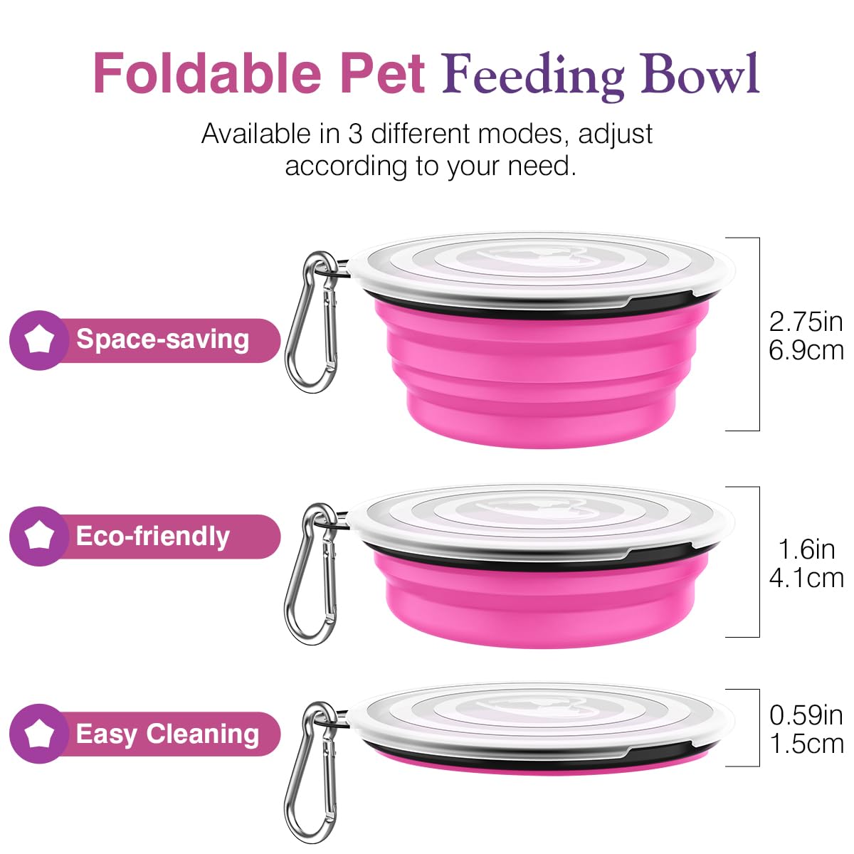 Pawaboo Collapsible Dog Bowls 2 Pack, Silicone Feeding Watering Bowls with Lids & Carabiners for Dogs Cats, Portable Water Feede