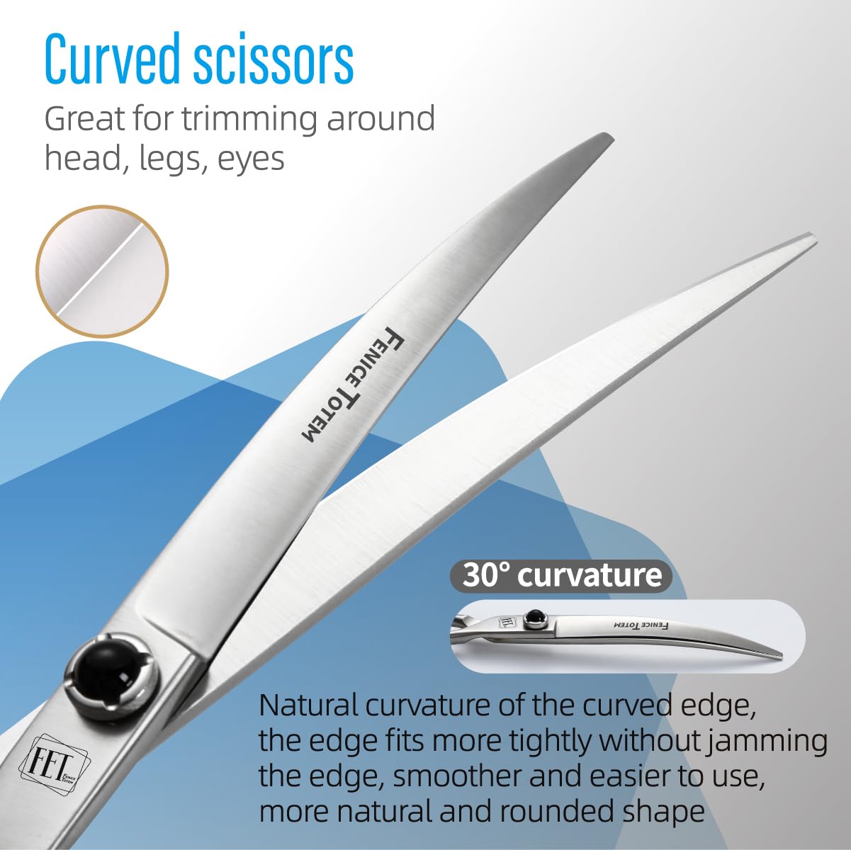 Fenice Totem Dog Grooming Scissors: 7.5 inch Pet Curved Shears Made Of Japanese 9CR Advanced Stainless Steel Professional Groomi