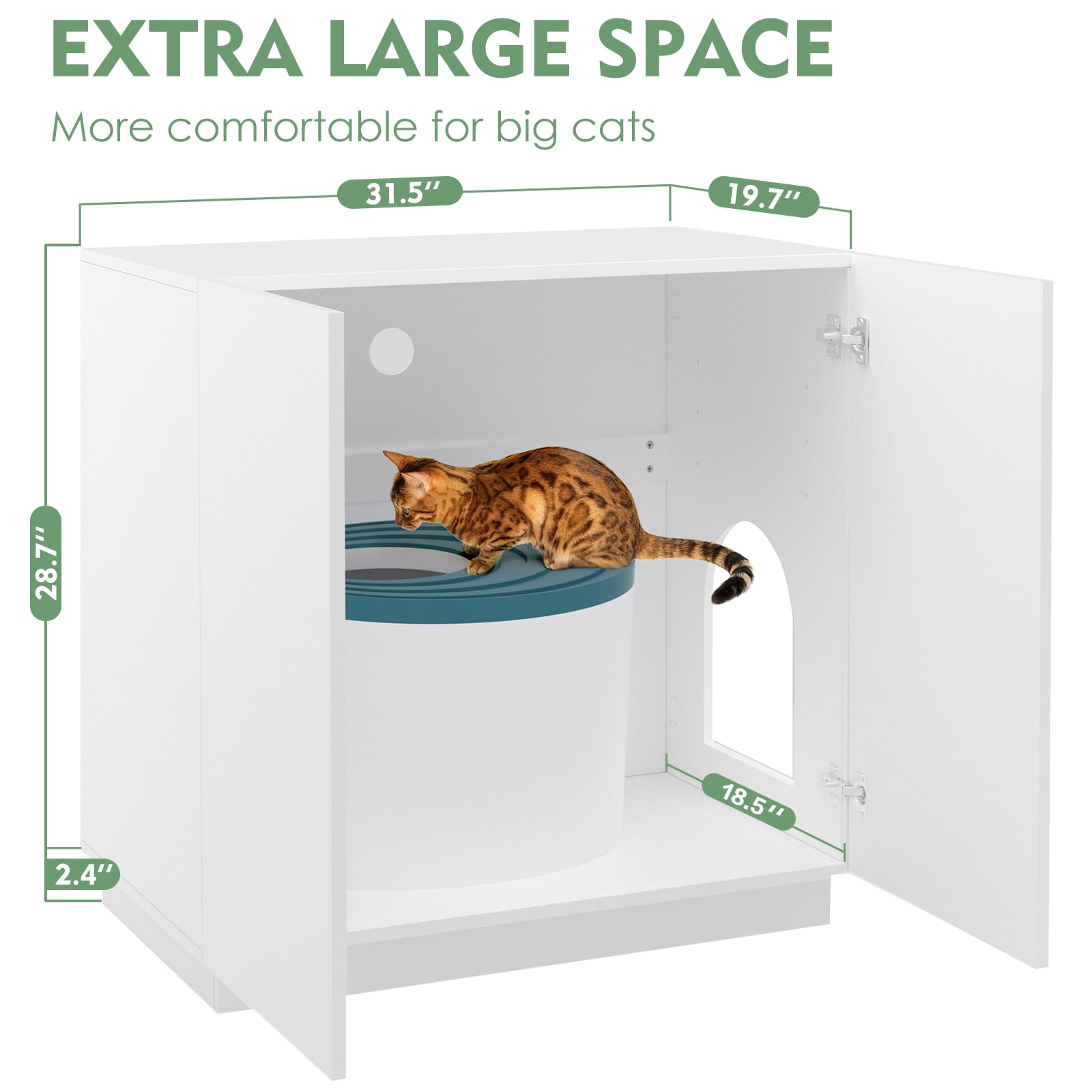 Amunrbrek Large Wooden Litter Box Enclosure, 31.5"x19.7"x31.1", White, Model A106 with Hidden Storage