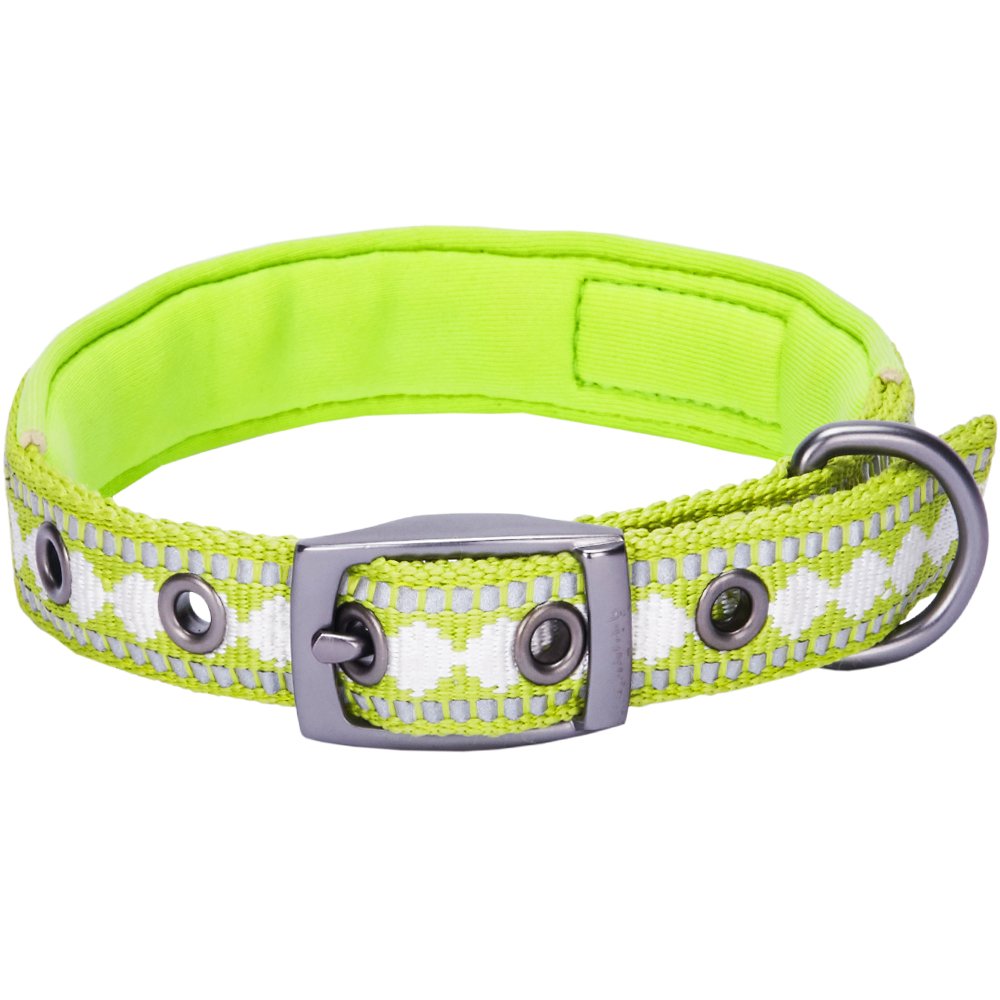 Blueberry Pet Soft & Safe 3M Reflective Jacquard Neoprene Padded Adjustable Dog Collar With Metal Buckle - Macaw Green, Neck 13-