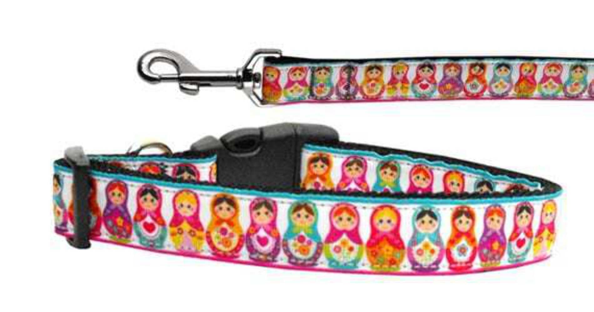 Pet Dog & Cat Nylon Collar or Leash, "Pretty Nesting Dolls" SM Collar