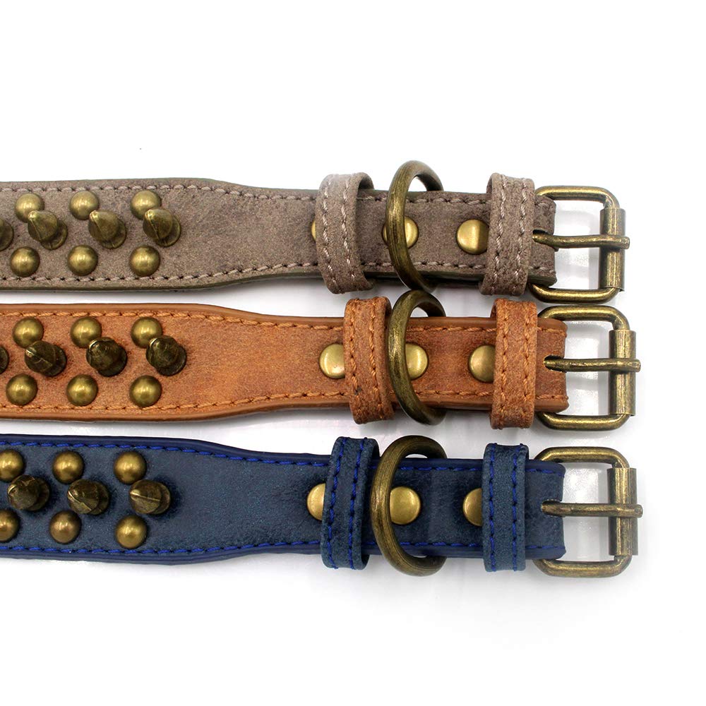 Serijoars Spiked Dog Collar Soft Pu Leather Mushrooms Rivet Spike Studded Dog Collar Adjustable Puppy Collars (S, Blue2)