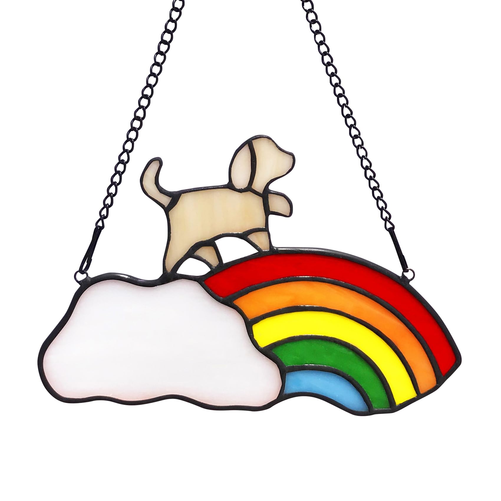 Lcensp Stained Glass Rainbow Bridge Pet Memorial Gifts For Dogs,Yellow Dog Memorial Gifts For Loss Of Dog,Suncather For Window H