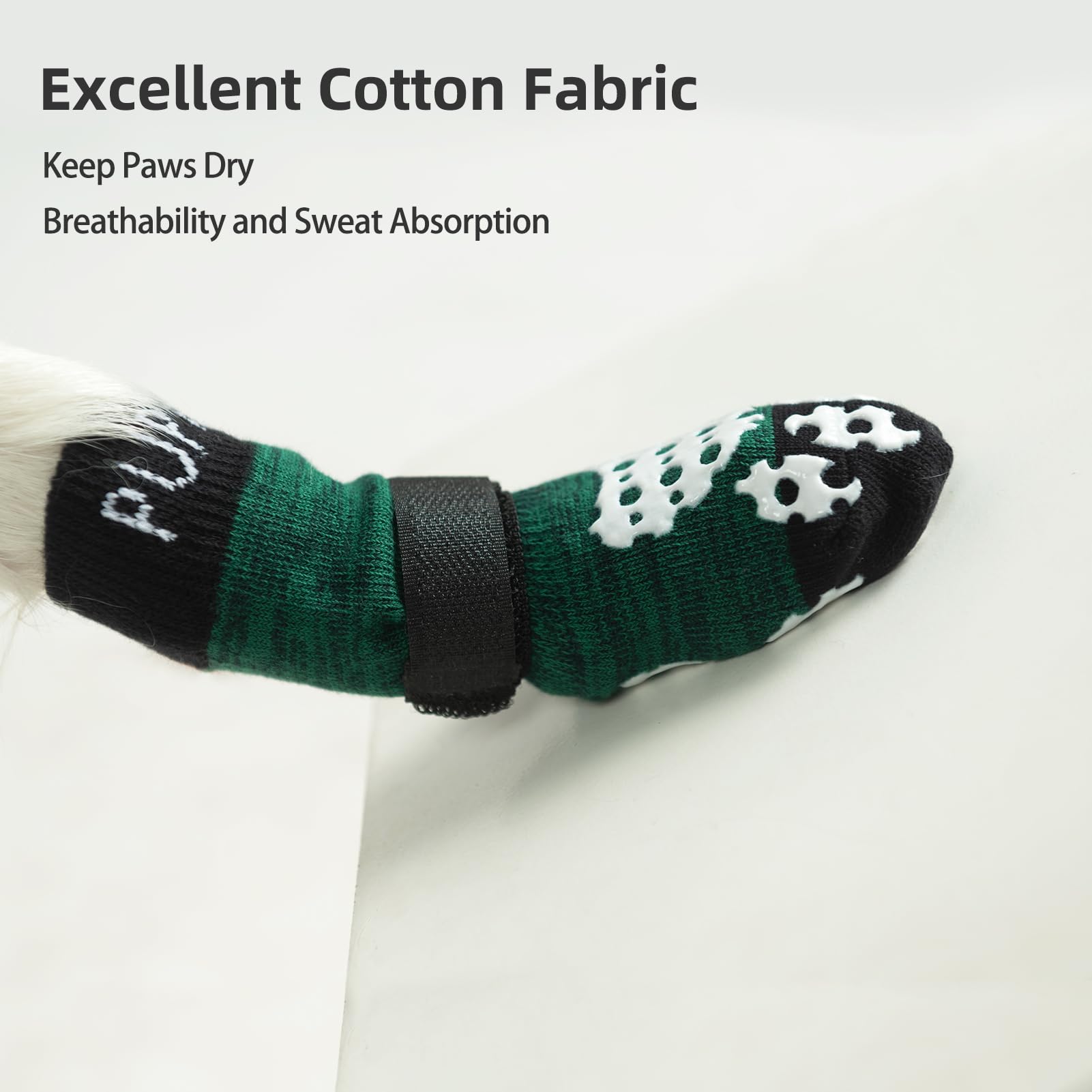 Pupteck Anti-Slip Dog Socks With Double Sides Grips For Small Medium Large Dogs Hardwood Floors Prevents Licking, Dog Shoes For Hot Pavement Traction Control For Senior Dogs, Dark Green, Xs
