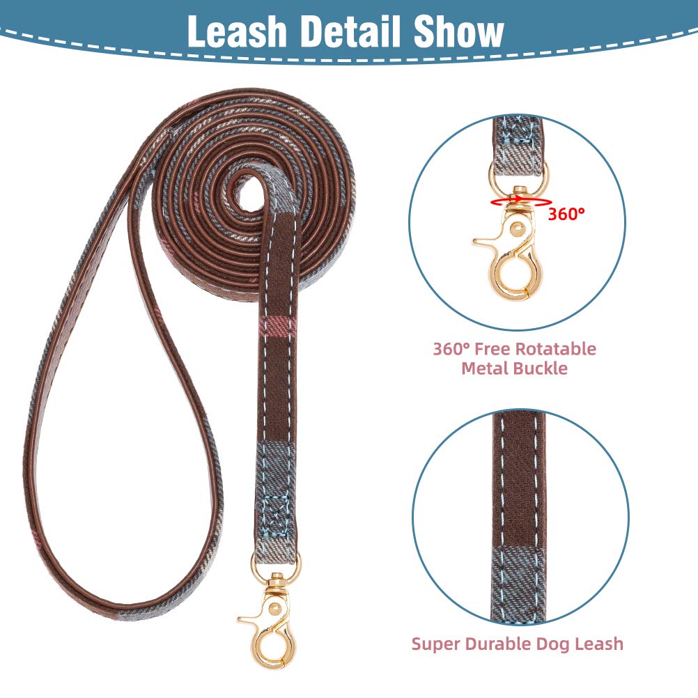 Expawlorer Dog Collar And Leash Set - Classic Plaid Bow Tie & Dog Bandana Collar With Bell, Dog Leash Tangle Free, Adjustable Co