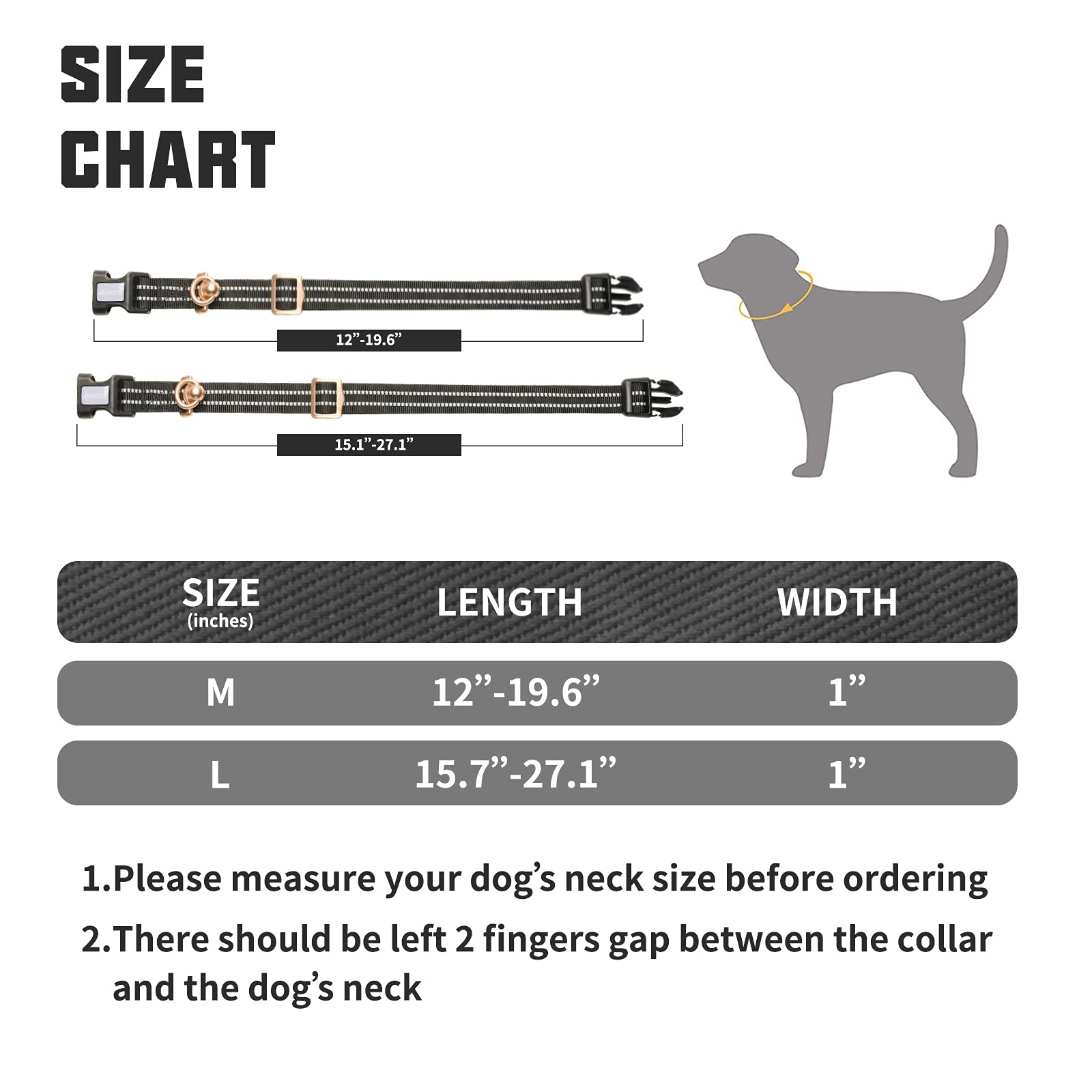 Auroth Dog Collar For Medium Large Dogs, Reflective Dog Collar, Soft Nylon Adjustable Dog Collars With Heavy Duty Metal D Ring Tangle Free (Medium:12'-19.6', Black)