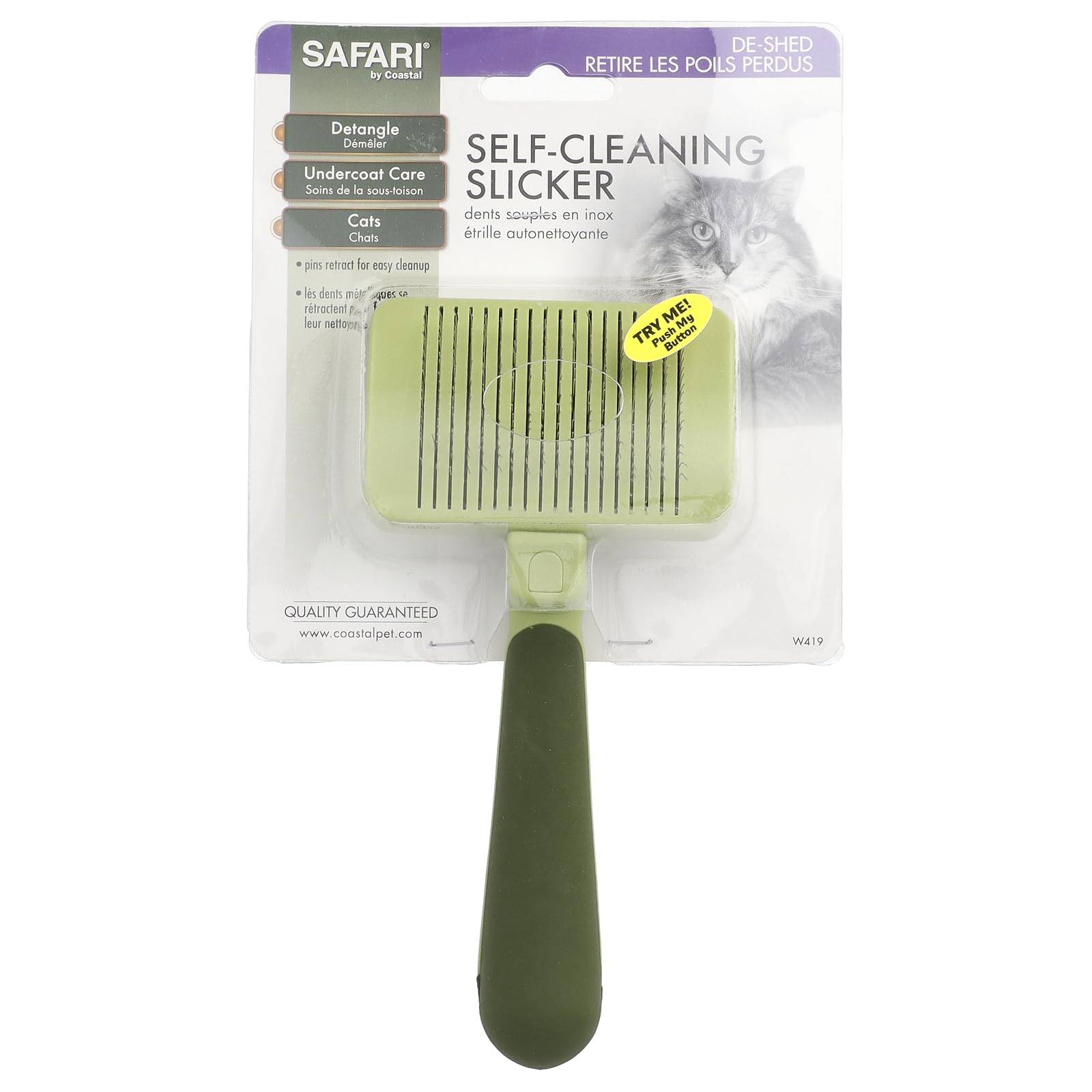 Coastal Pet Safari Self-Cleaning Slicker Brush for Cats