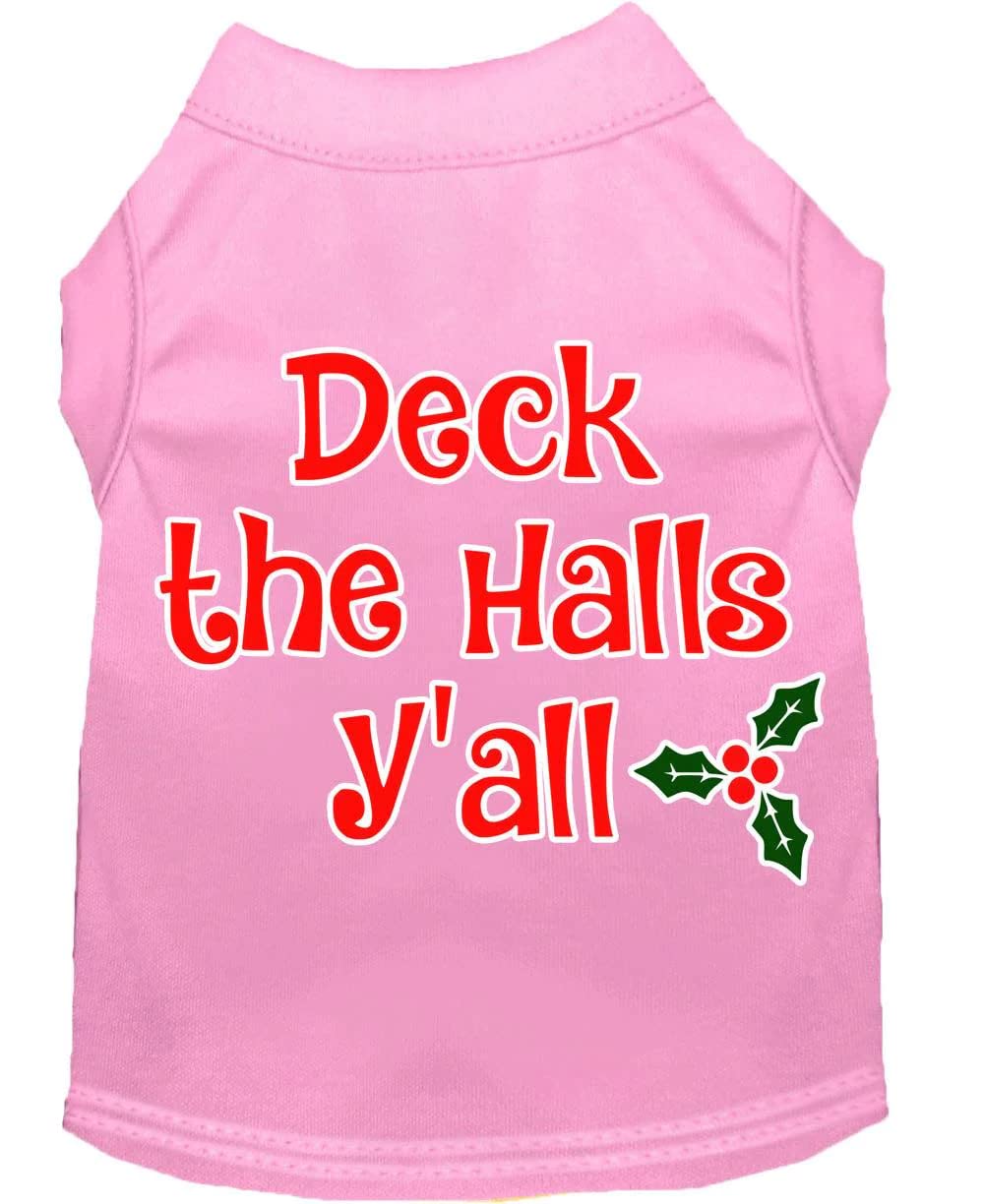 Christmas Pet Dog & Cat Shirt Screen Printed, "Deck The Halls, Y'all" Light Pink 2XL (20-25 lbs.)