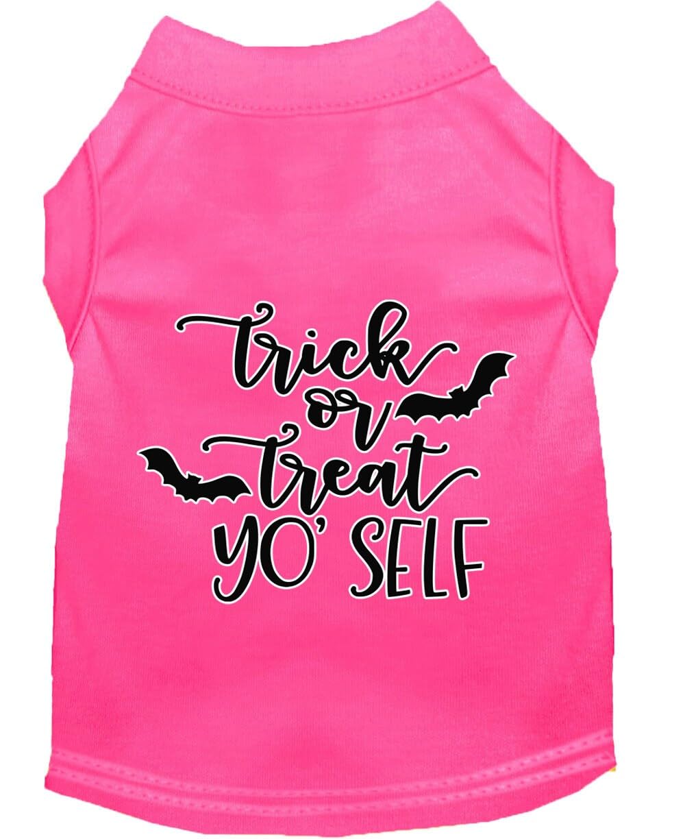 Halloween Pet Dog & Cat Shirt Screen Printed, "Trick Or Treat Yo' Self" Bright Pink XS (0-3 lbs.)