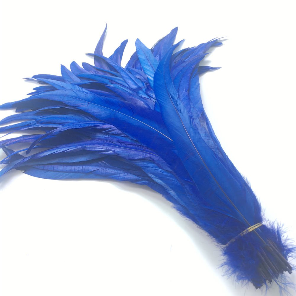 Shekyeon 12-14Inch Rooster Tail Feather Used Hats Costume Decoration Pack Of 50(Royal Blue)