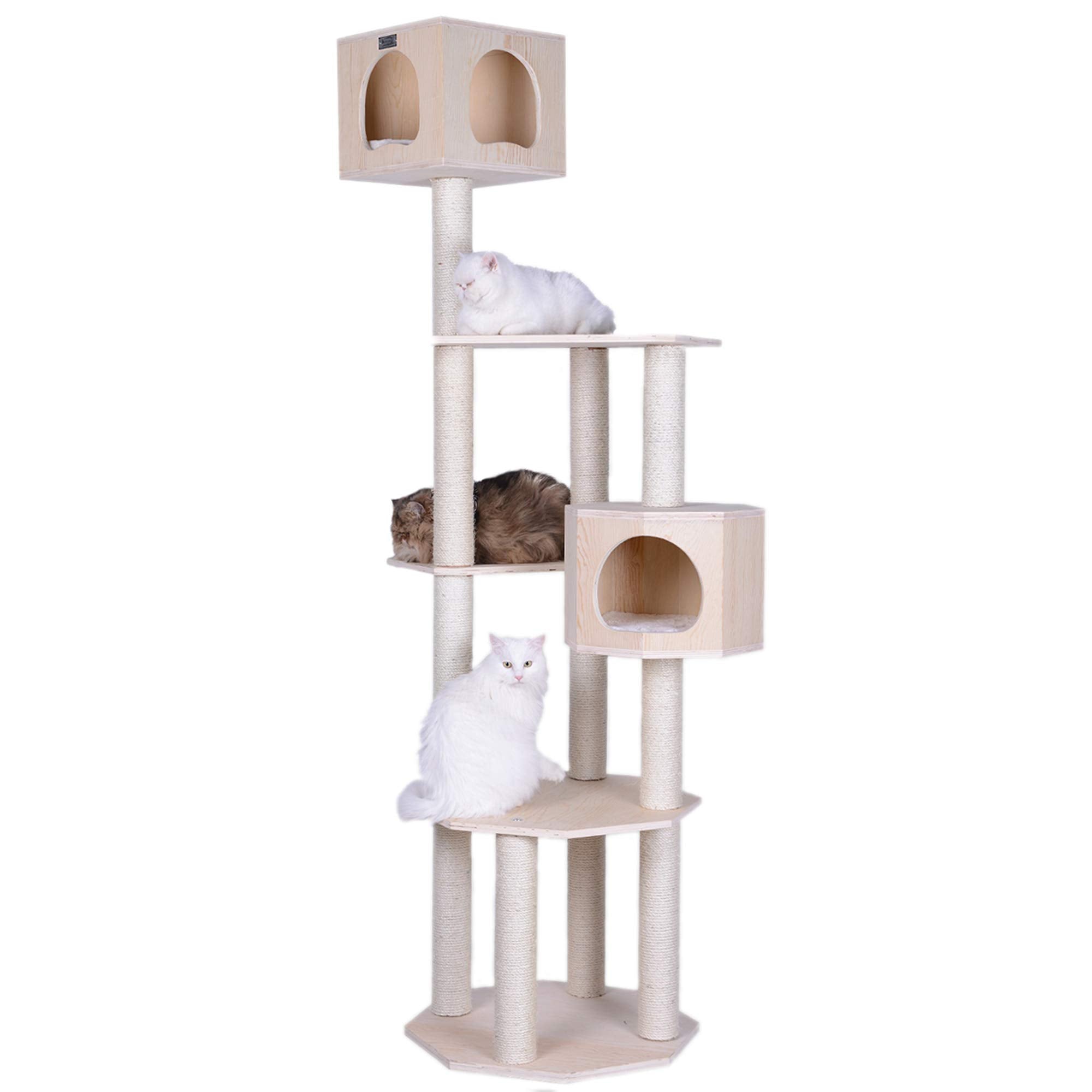 Armarkat Premium Pinus Sylvestris Wood Cat Tree Condo Scratching Post Kitty Furniture Tall Sturdy Light Wood And Sisal Rope, Pine, 36 In (S8502)