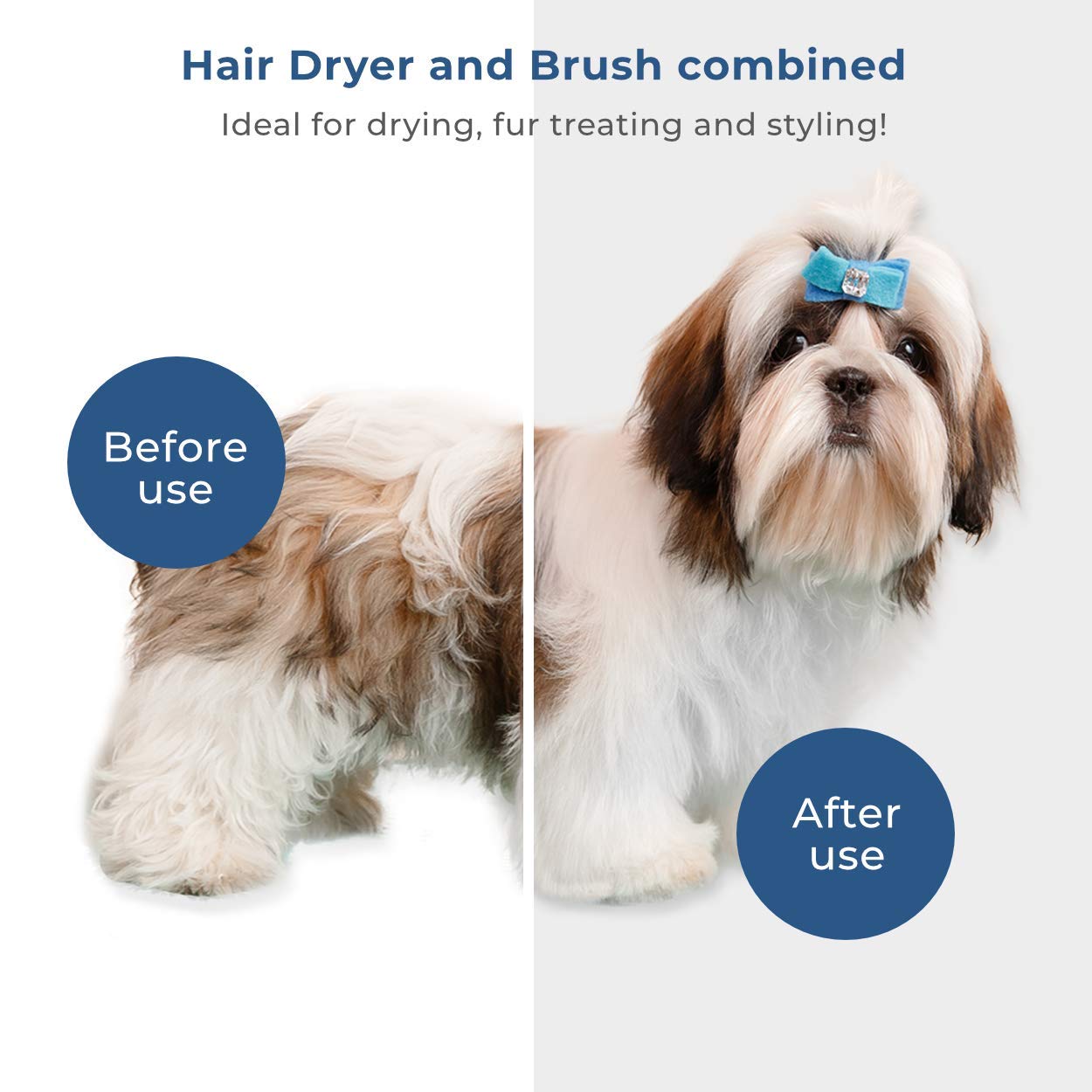 Dog Hair Dryer For Dogs & Cats | Portable And Quiet 2 In 1 Pet Hair Dryer With Self Cleaning Slicker Brush | Cat & Dog Blower Grooming Dryer | Professional Pet Blow Dryer | Adjustable Temperature