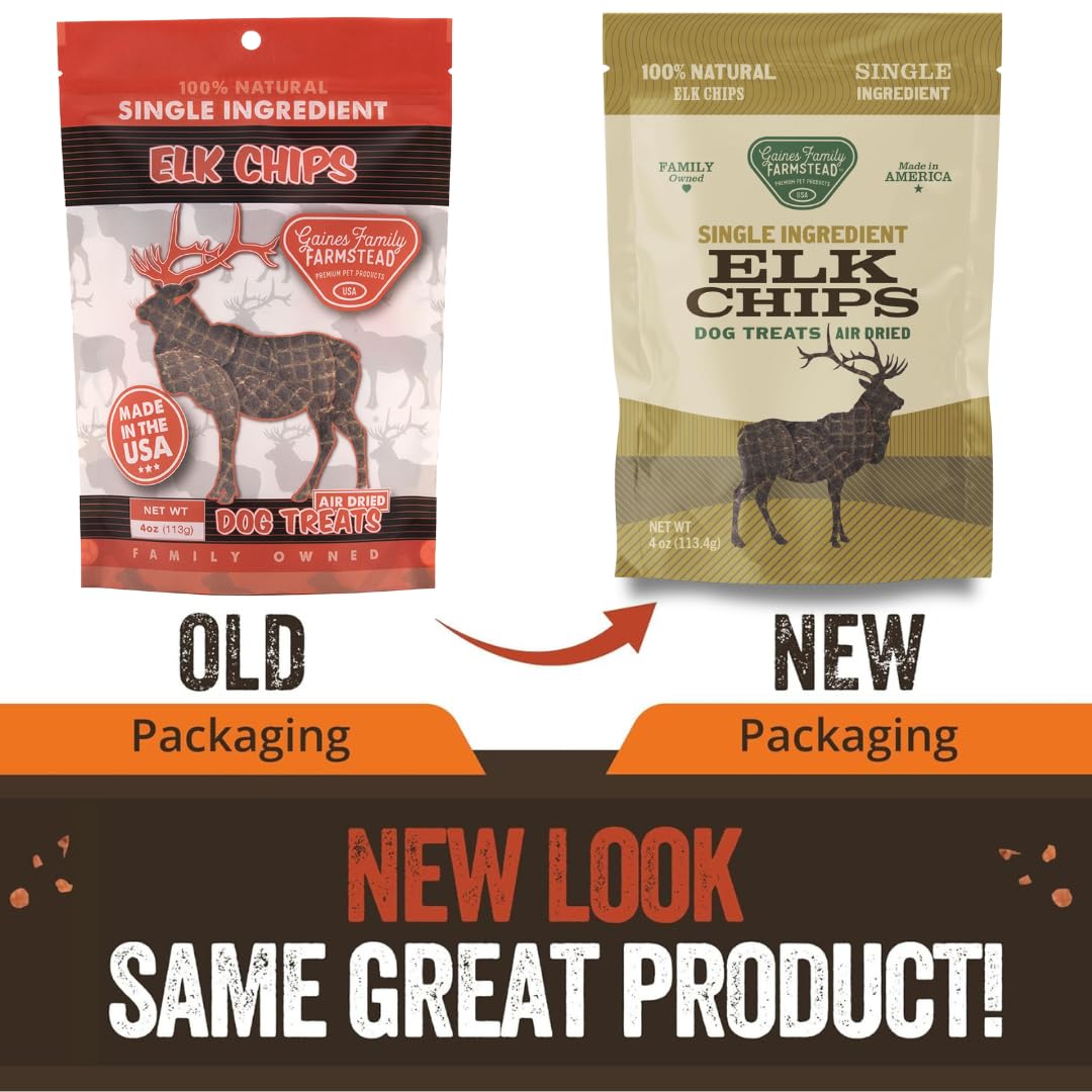 Gaines Family Farmstead Elk Chips for Dogs - 4 oz Natural High-Protein Dog Treats, Rawhide-Free Chews Made in USA - Healthy, Sin