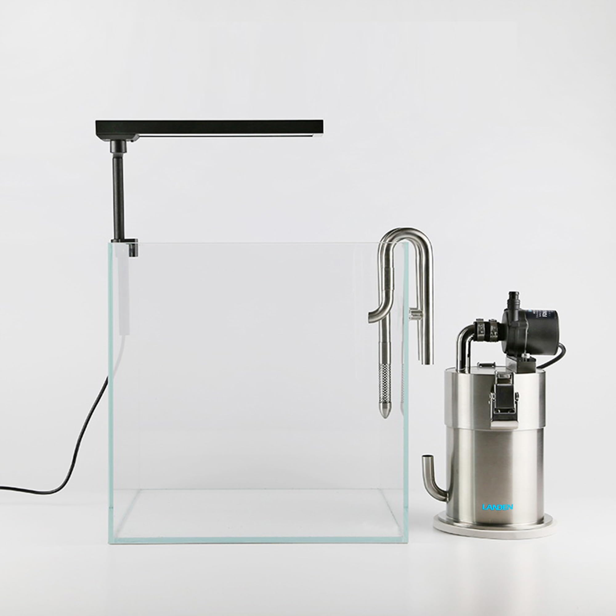 LANDEN PURA 100 Compact External Canister Filter for Aquarium System, Suitable for 10-28 Gallon Tanks, Stainless Steel Tank Cani